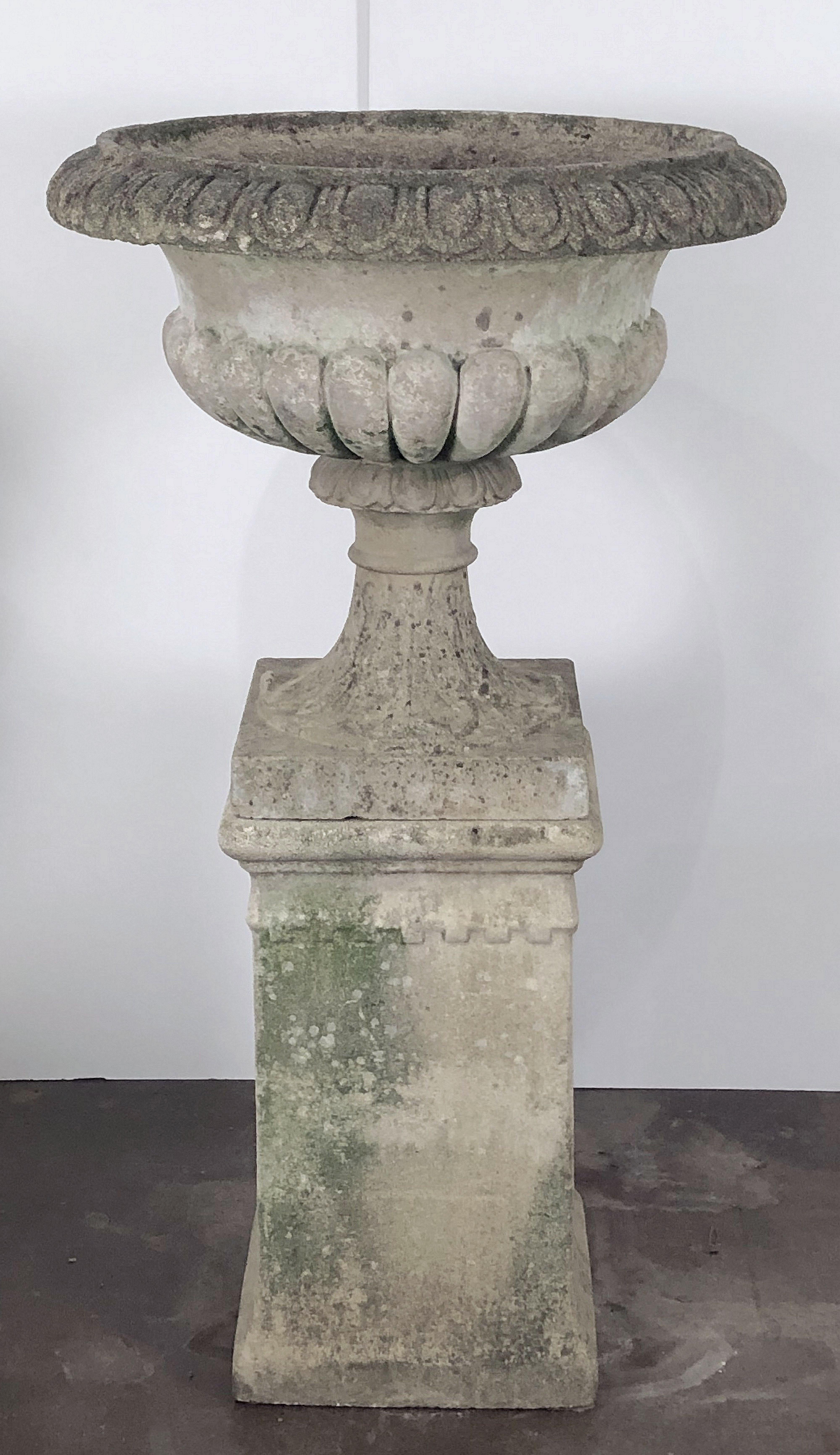 Large English Garden Stone Urn or Planter Pot on Plinth or Pedestal 3