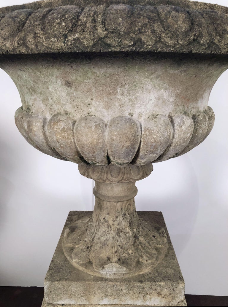 Large English Garden Stone Planter Or Urn On Plinth Or Pedestal For Sale At 1stdibs