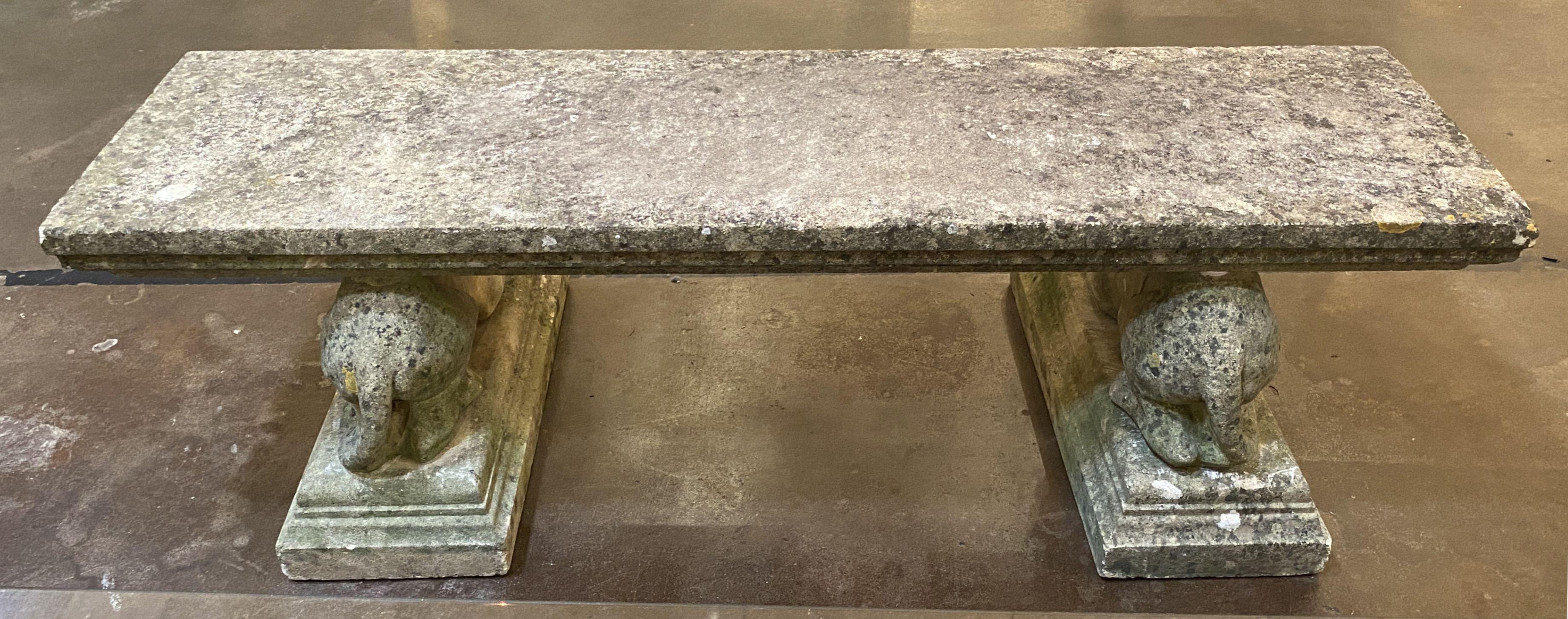 Large English Garden Stone Rectangular Seating Bench on Lion Bases 8