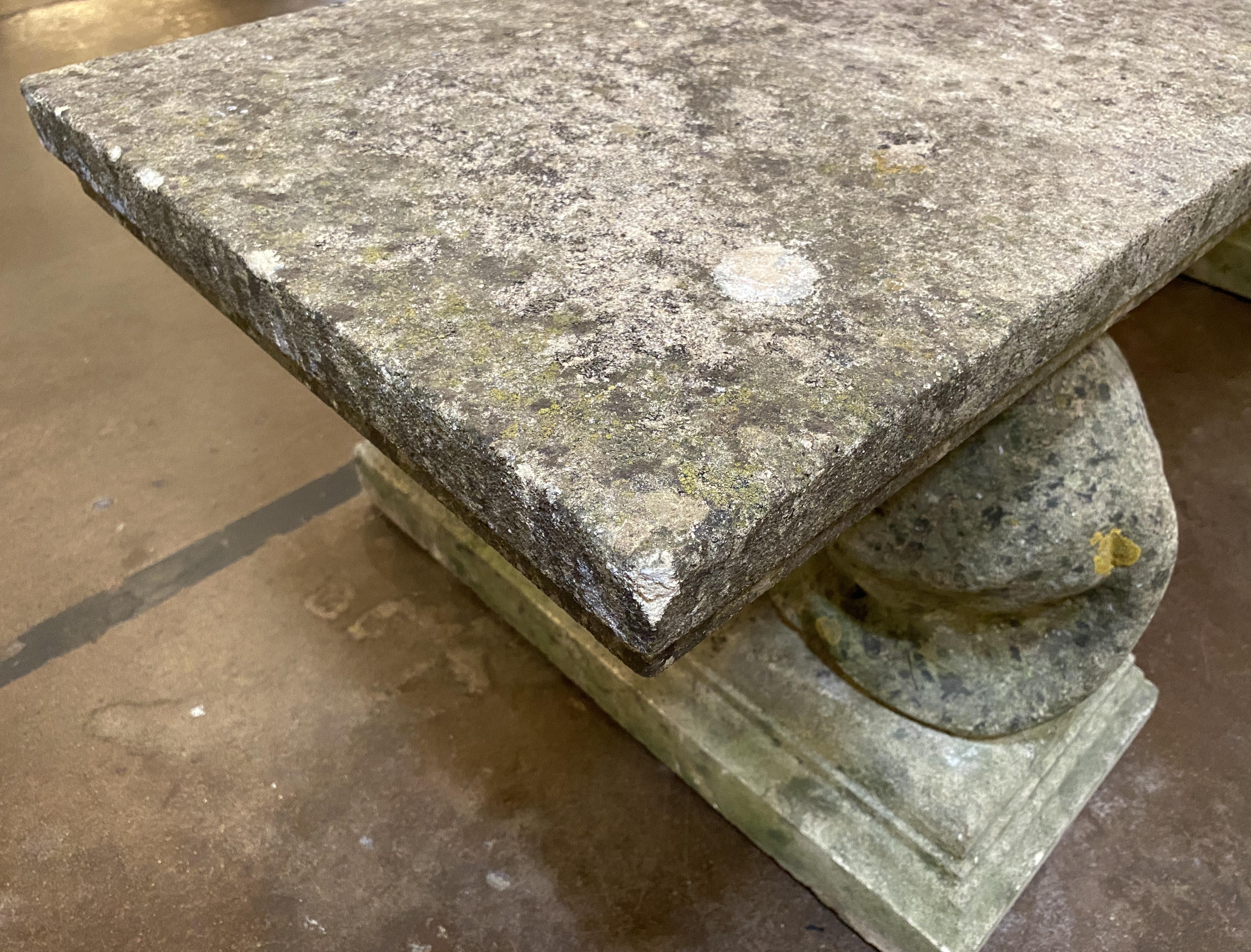 Large English Garden Stone Rectangular Seating Bench on Lion Bases 1
