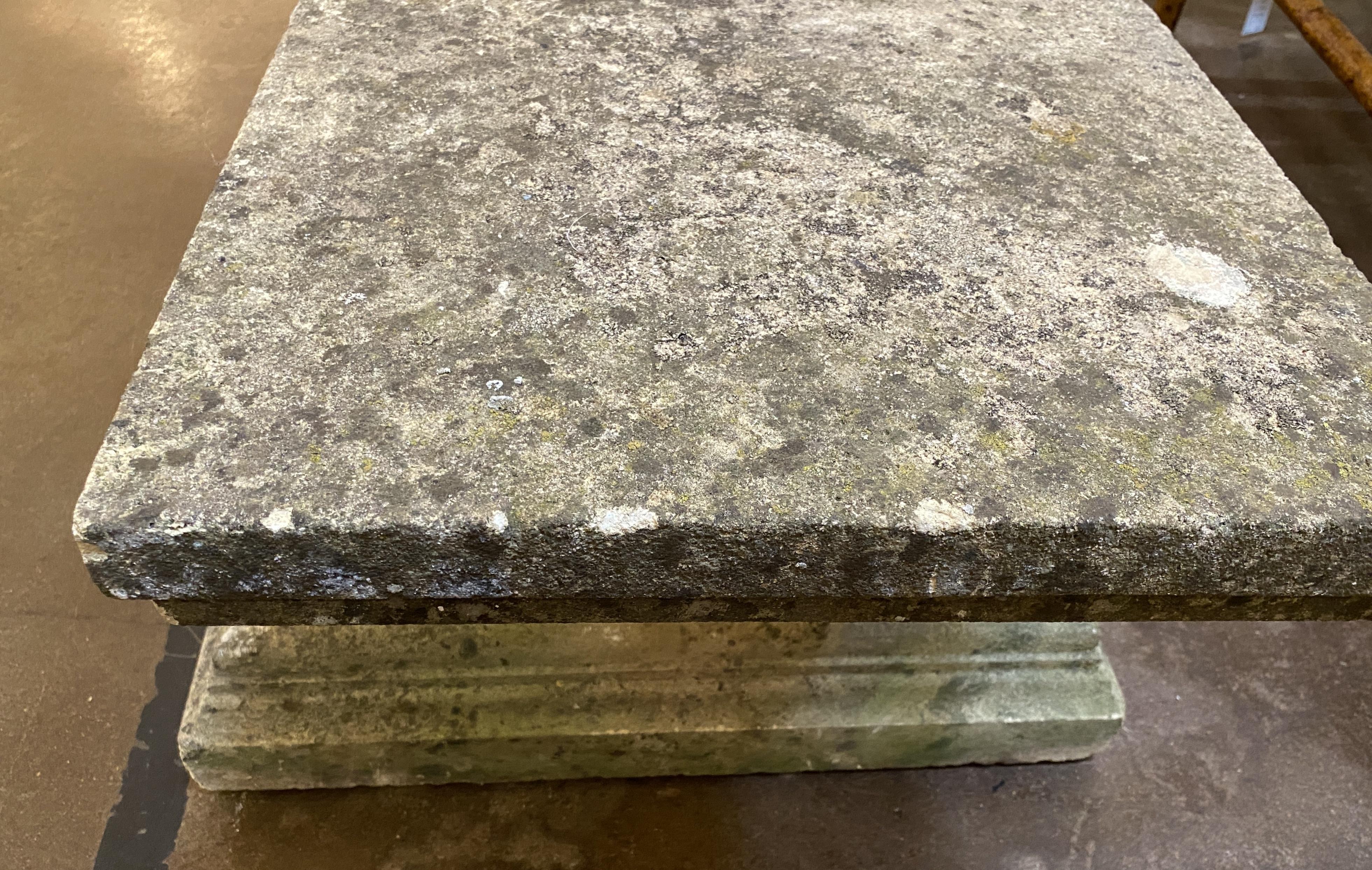 Large English Garden Stone Rectangular Seating Bench on Lion Bases 2