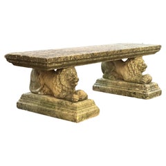 Large English Garden Stone Rectangular Seating Bench on Lion Bases