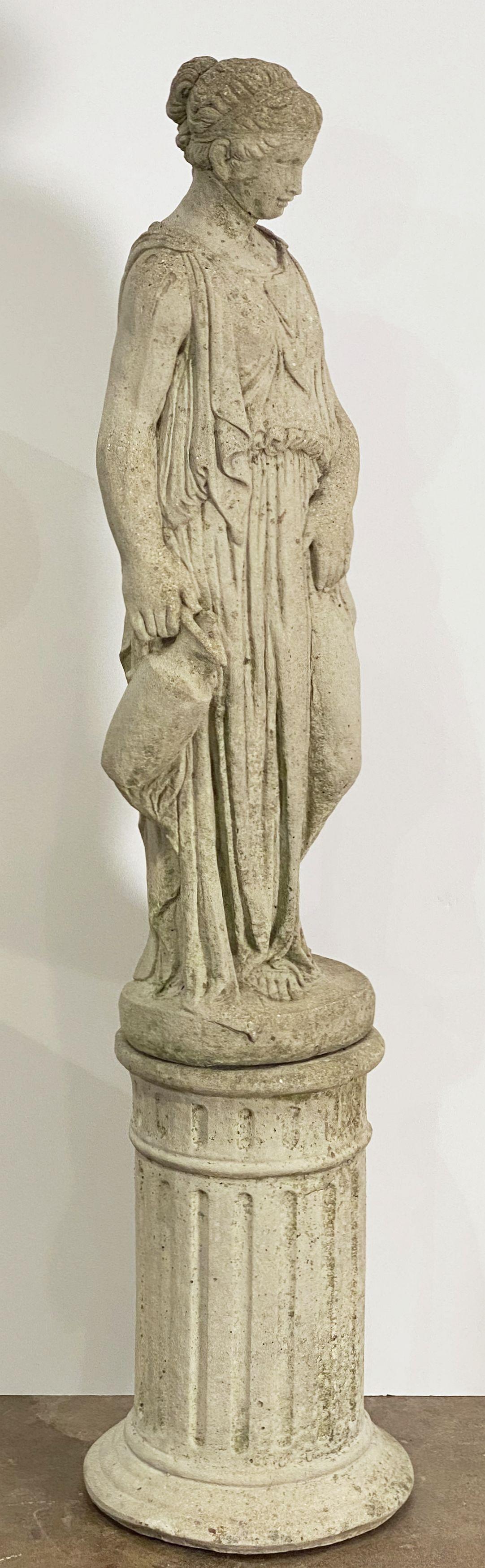 Large English Garden Stone Statue of a Maiden on Column Pedestal (H 59 1/4) 3