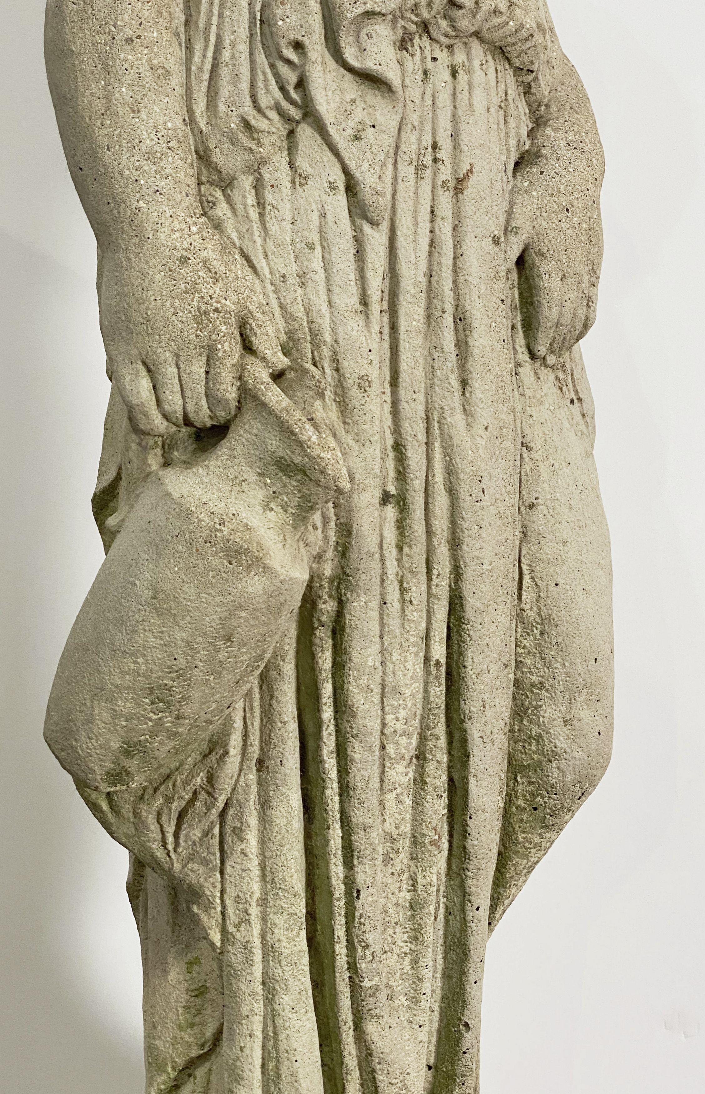Large English Garden Stone Statue of a Maiden on Column Pedestal (H 59 1/4) 4