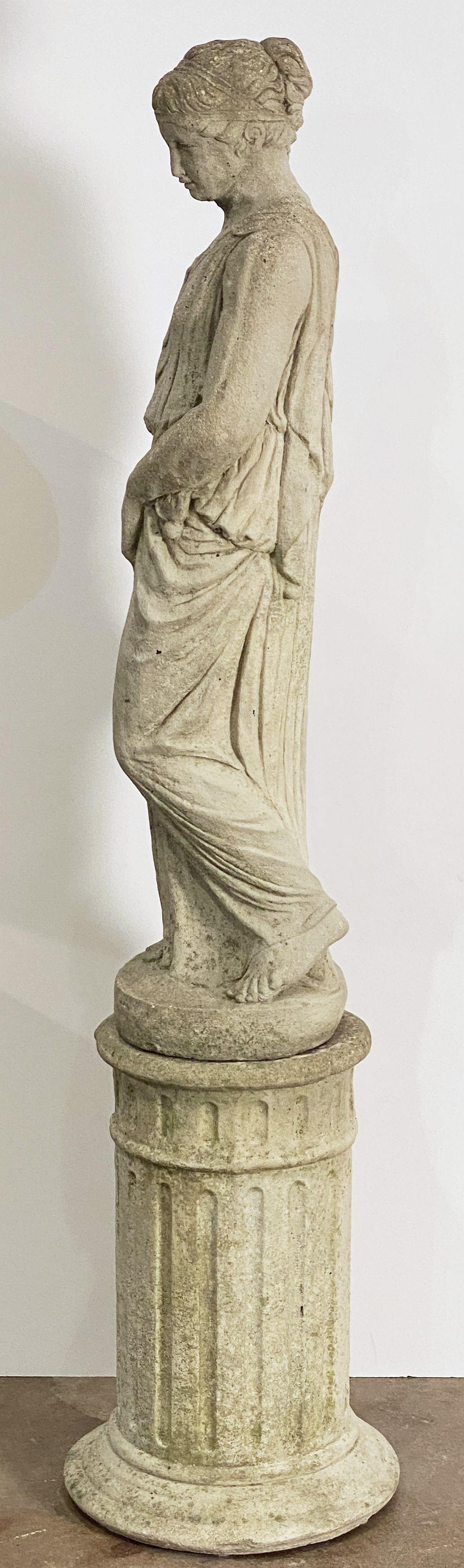Large English Garden Stone Statue of a Maiden on Column Pedestal (H 59 1/4) 5