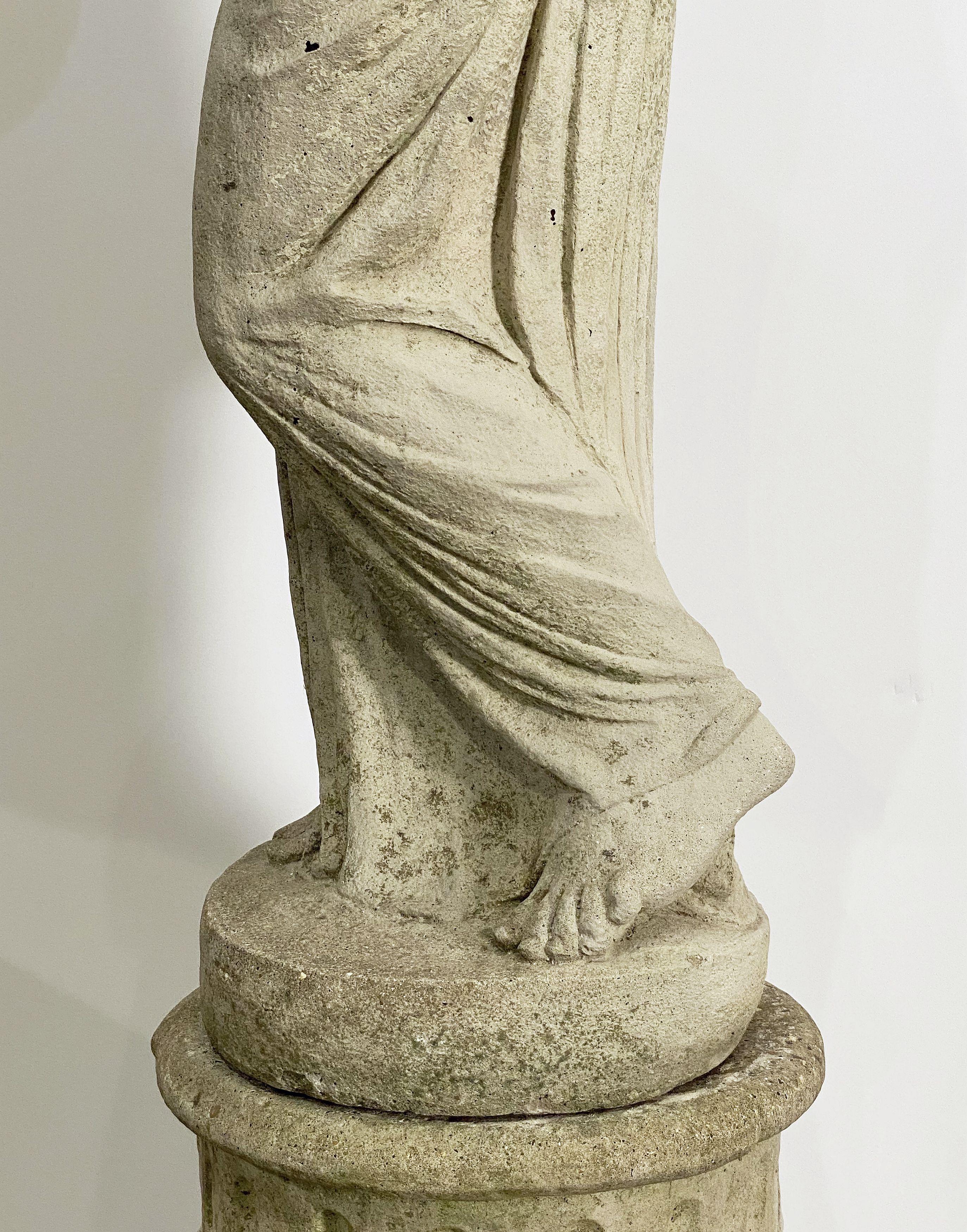 Large English Garden Stone Statue of a Maiden on Column Pedestal (H 59 1/4) 6