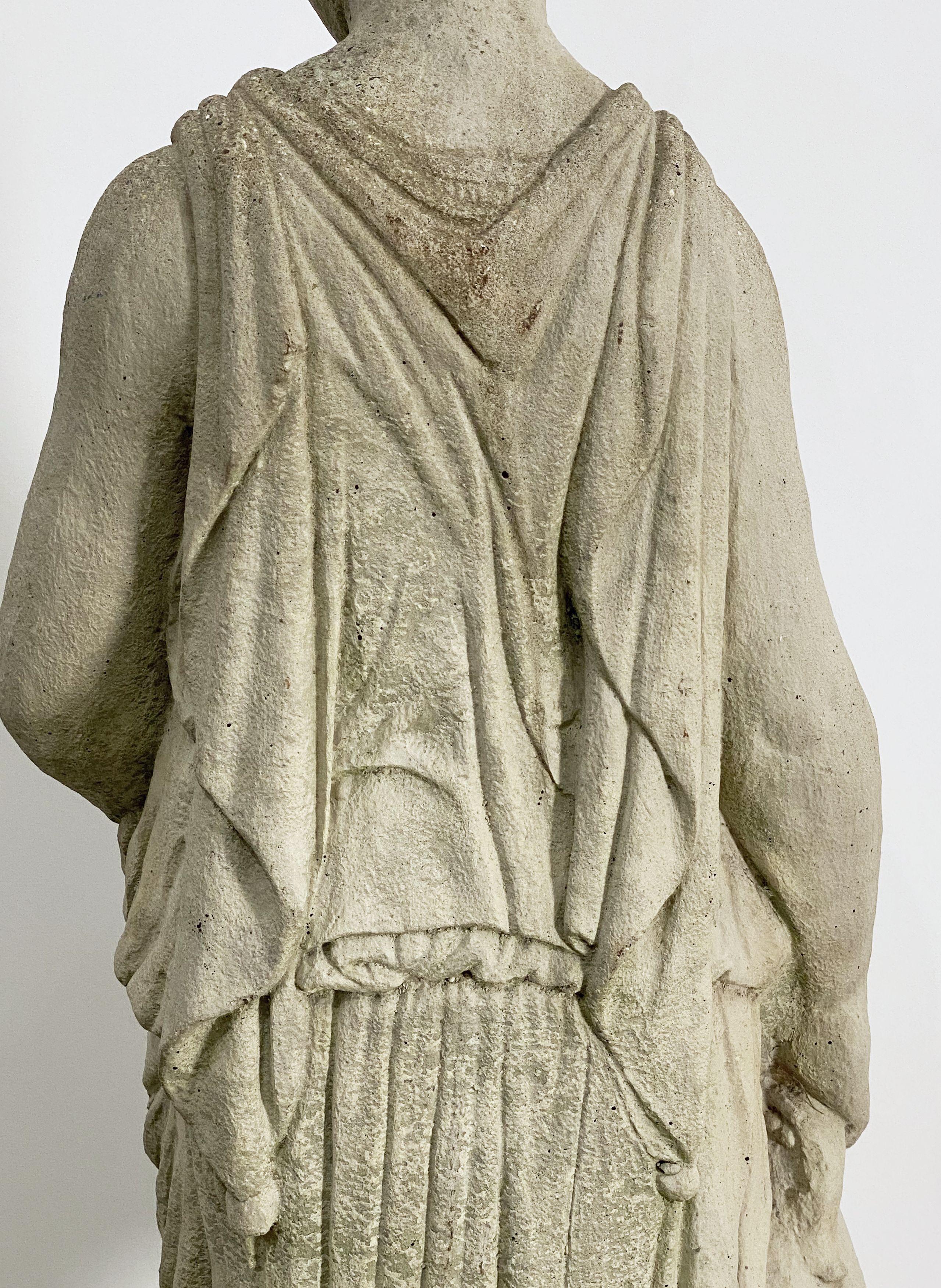 Large English Garden Stone Statue of a Maiden on Column Pedestal (H 59 1/4) 9