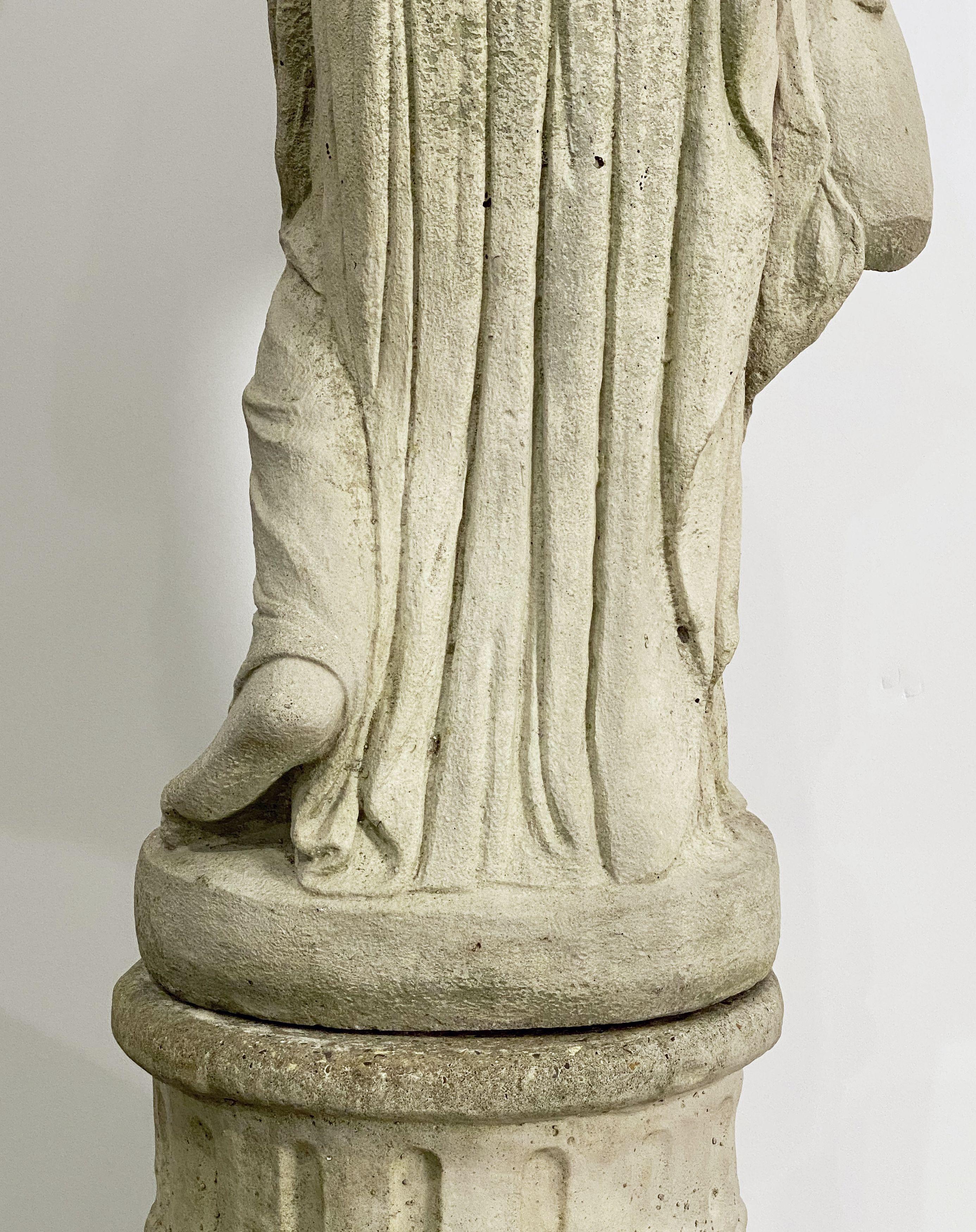 Large English Garden Stone Statue of a Maiden on Column Pedestal (H 59 1/4) 10