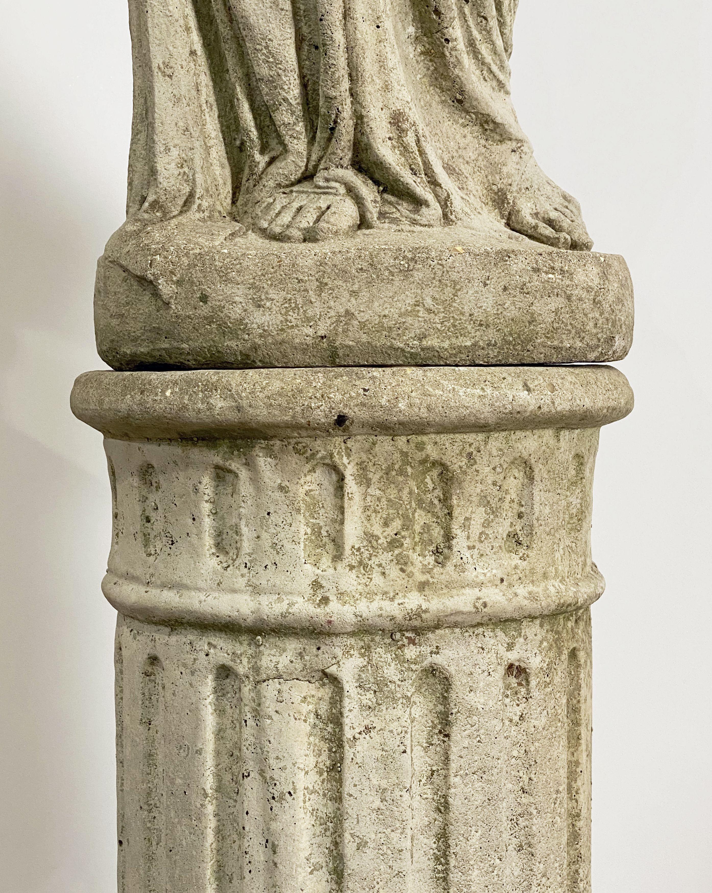 Large English Garden Stone Statue of a Maiden on Column Pedestal (H 59 1/4) 13