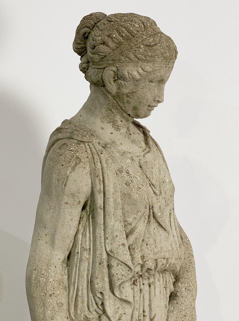 Large English Garden Stone Statue of a Maiden on Column Pedestal (H 59