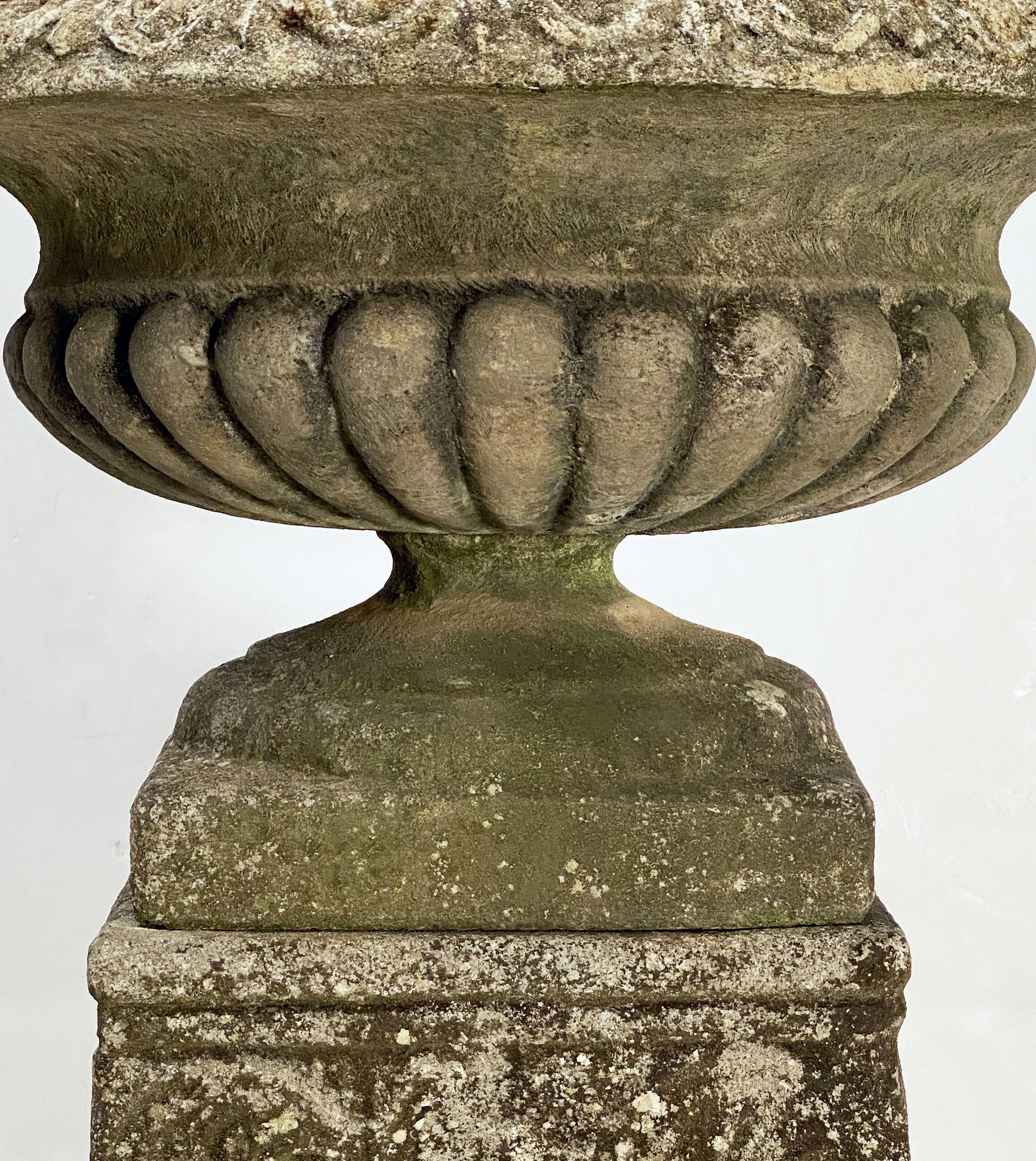 English Garden Stone Urn or Planter Pot on Plinth Base in the Classical Style For Sale 6