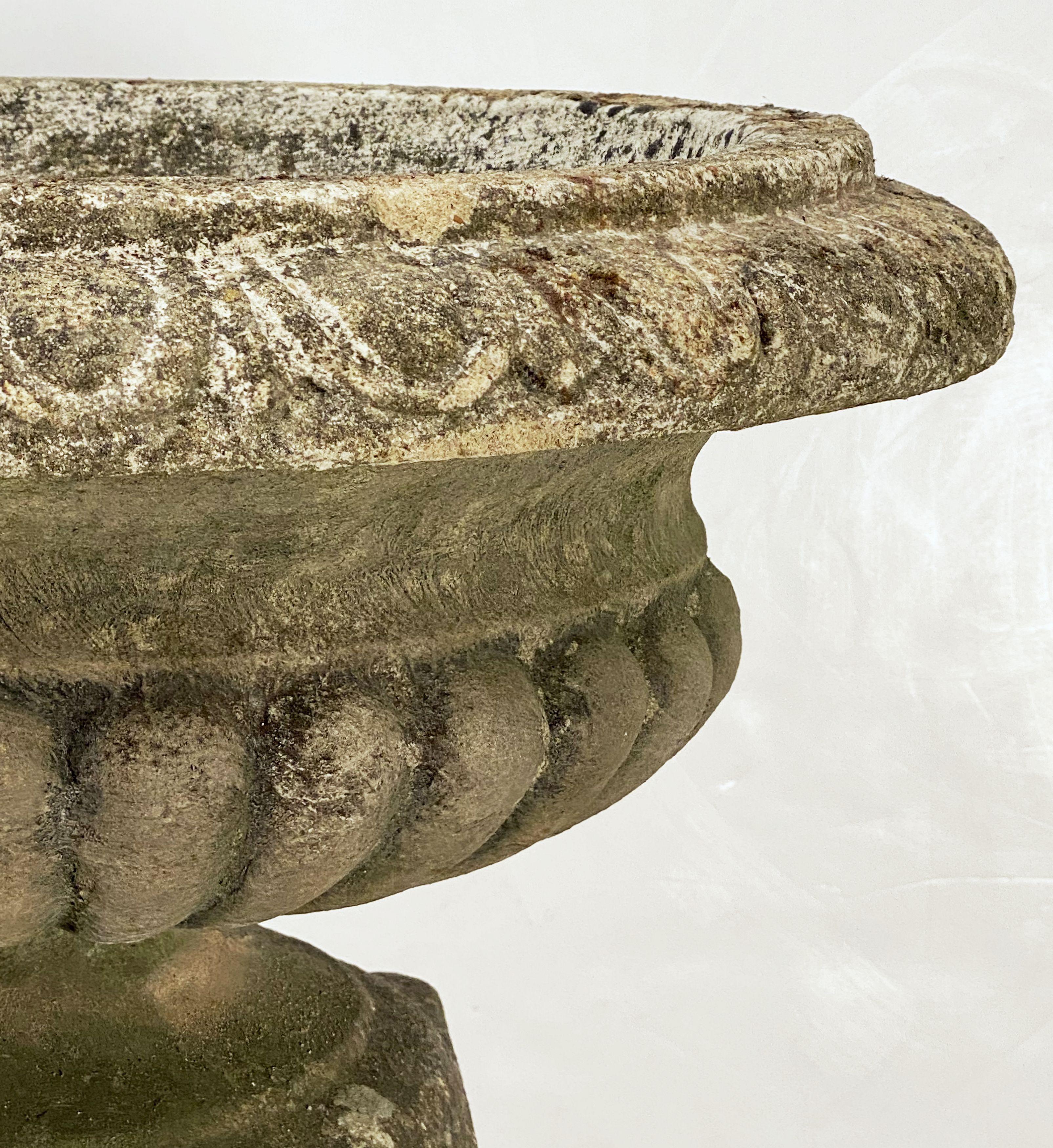 20th Century English Garden Stone Urn or Planter Pot on Plinth Base in the Classical Style For Sale