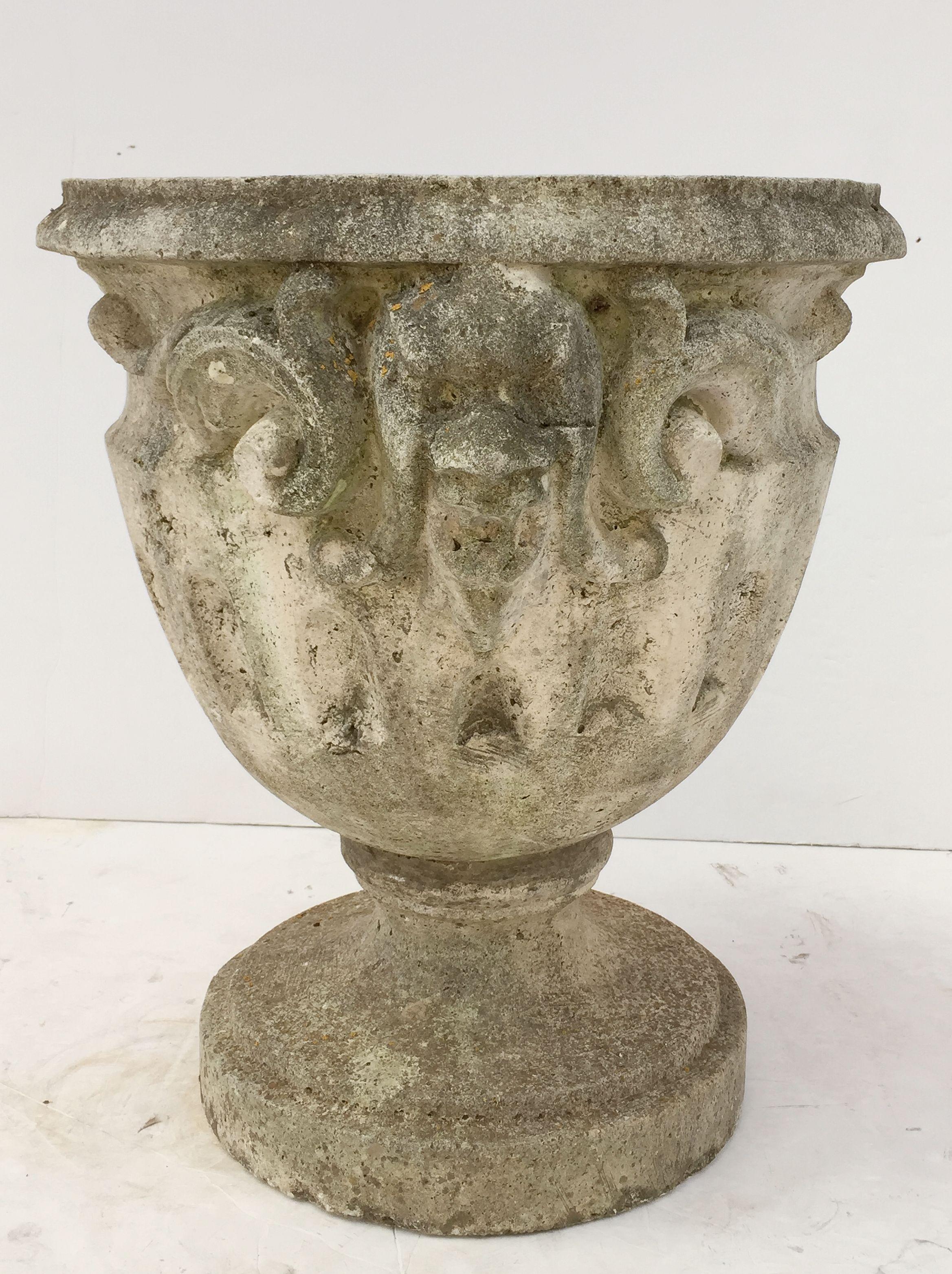 Large English Garden Stone Urn or Planter Pot on Raised Base 6