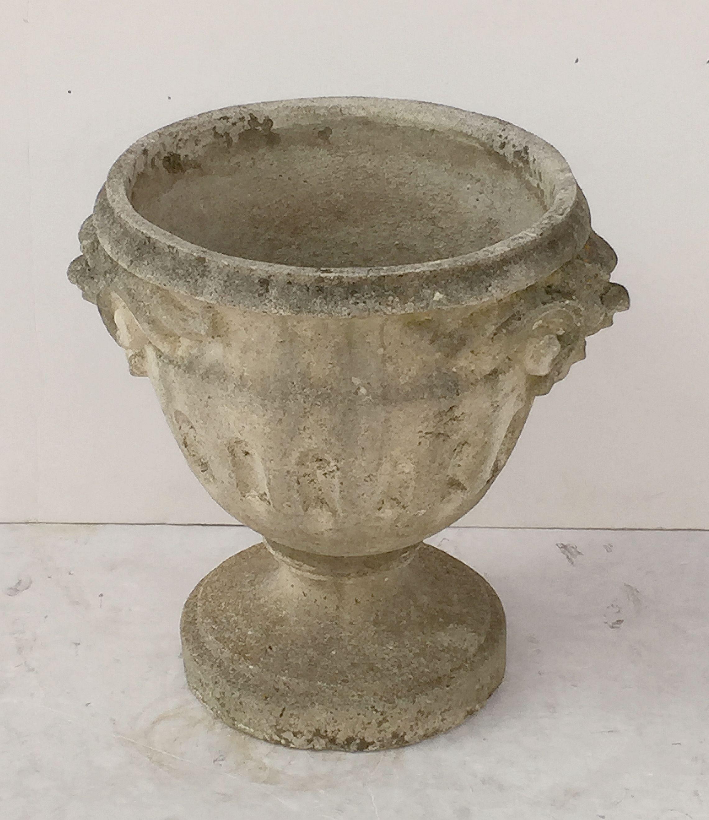 Large English Garden Stone Urn or Planter Pot on Raised Base In Good Condition In Austin, TX