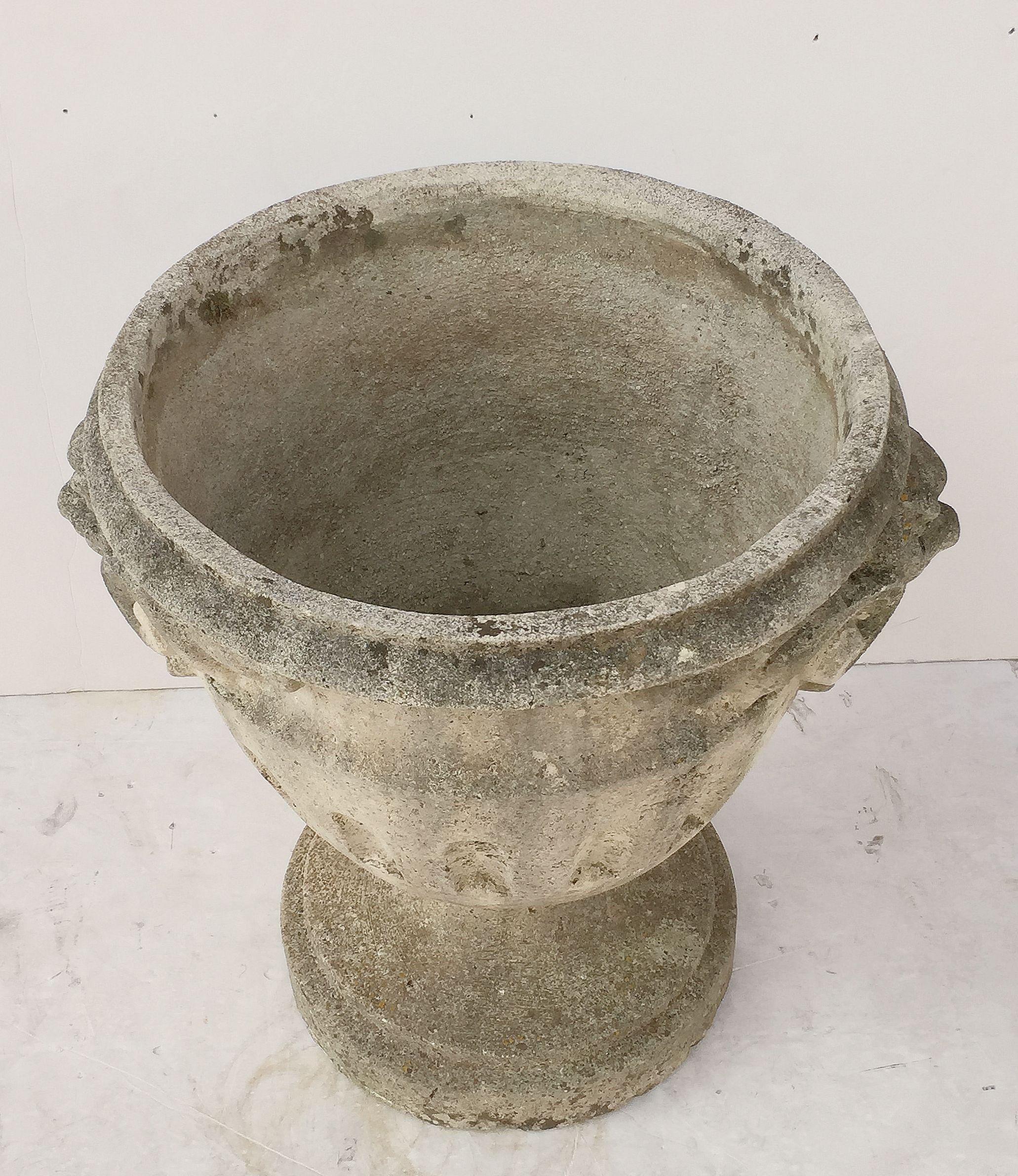 20th Century Large English Garden Stone Urn or Planter Pot on Raised Base