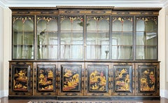 Large English Regency Style Japanned  / Chinoiserie Breakfront Bookcase Cabinet