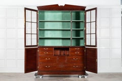 Large English George III Mahogany Glazed Linen Press Cabinet