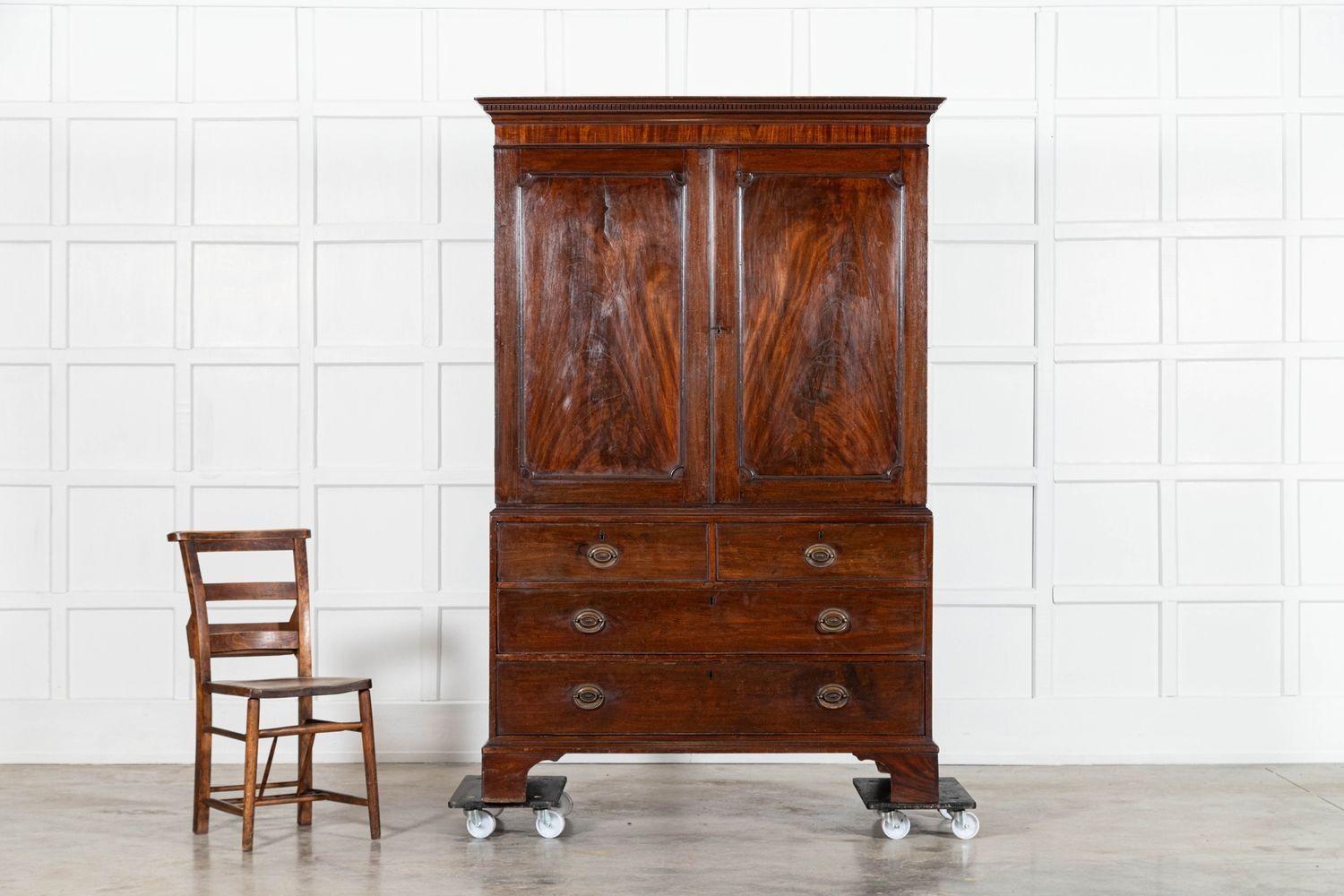 19th Century Large English George III Mahogany Linen Press