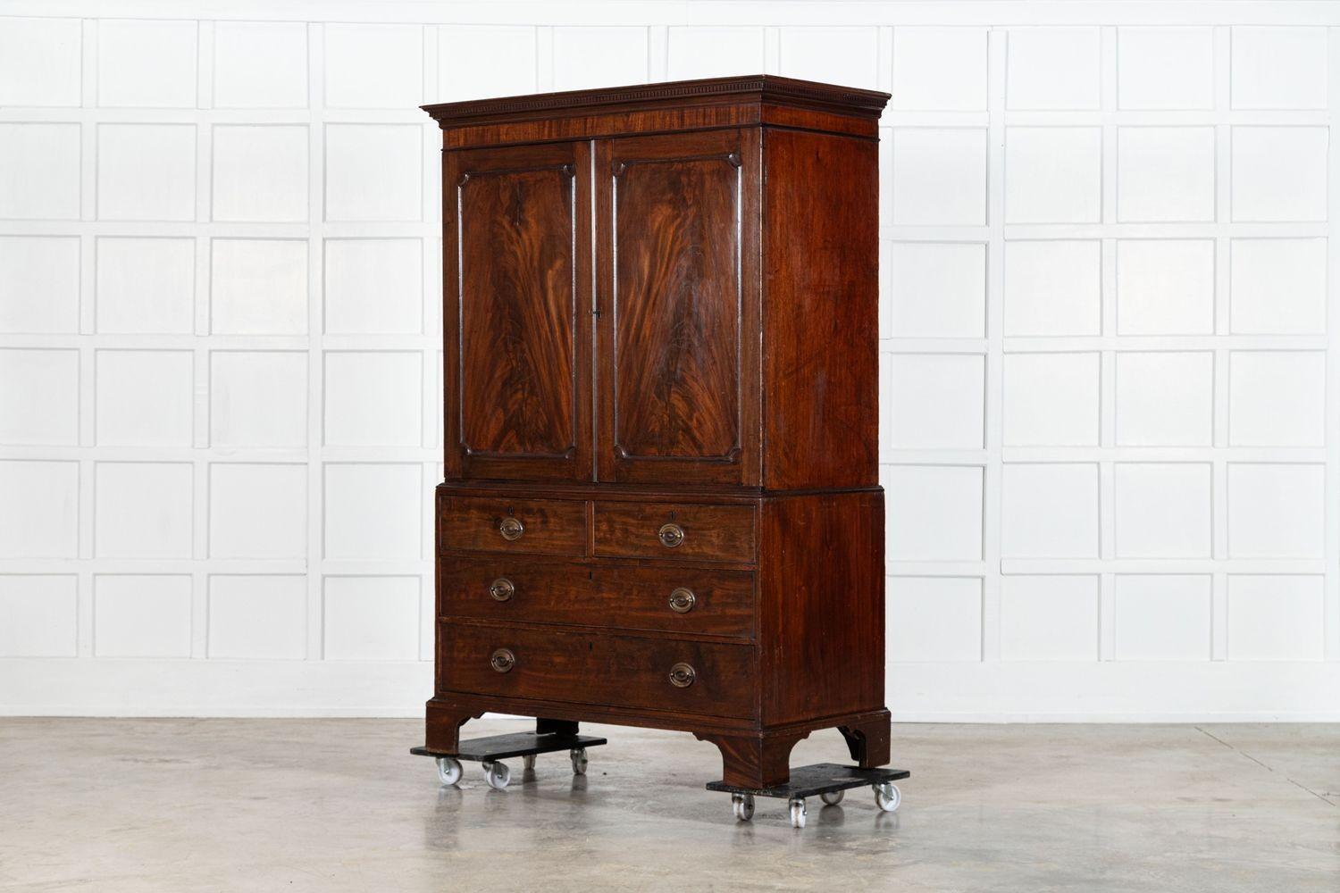 Large English George III Mahogany Linen Press 1