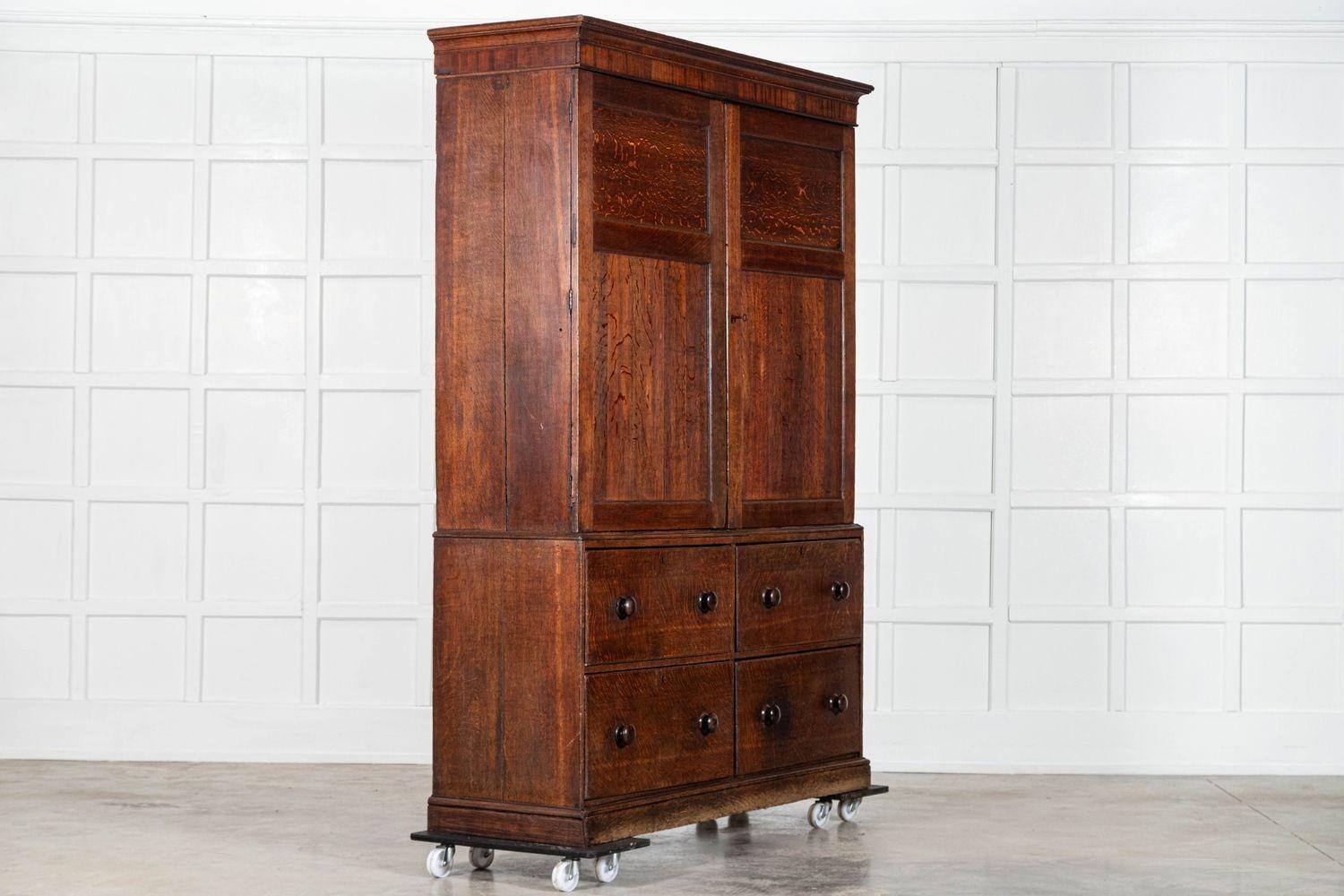 circa 1790
Large English George III Oak Housekeepers Cupboard
sku 1997
(shelves can be made or a rail added)
Together W157 x D51 x H213 cm
Base W153 x D48 x H80 cm
Top W157 x D51 x H133 cm
3 individual pieces
Weight 116 kg
SHIPPING