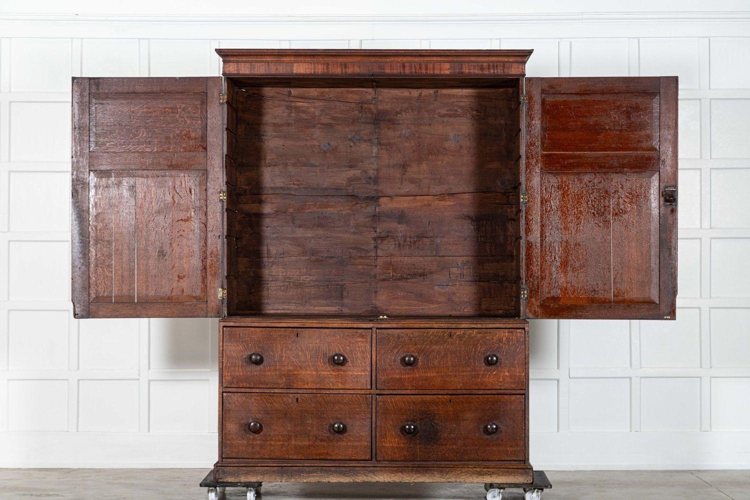 18th Century and Earlier Large English George III Oak Housekeepers Cupboard