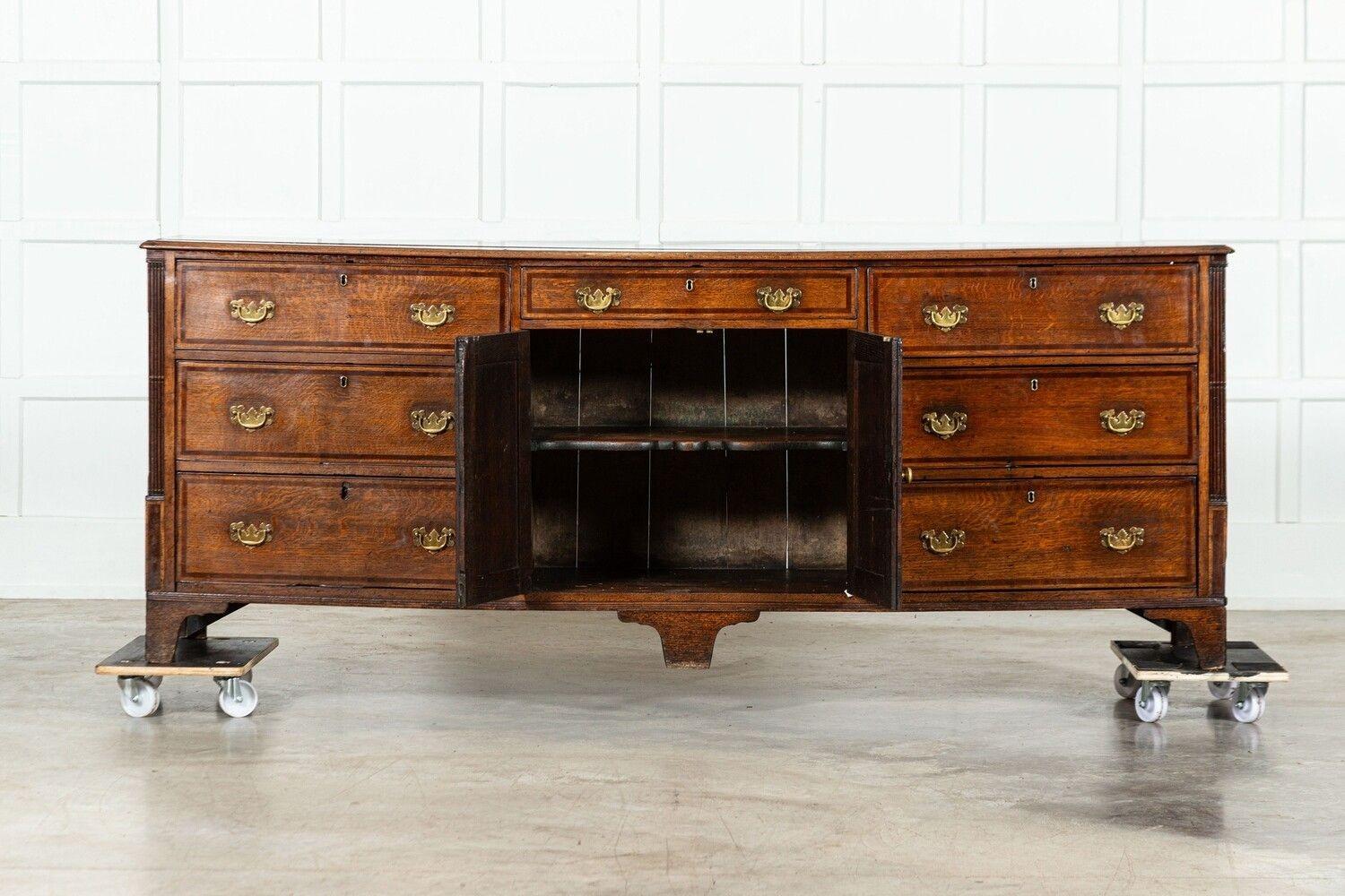 Large English George III Oak Inlaid Dresser Base For Sale 8