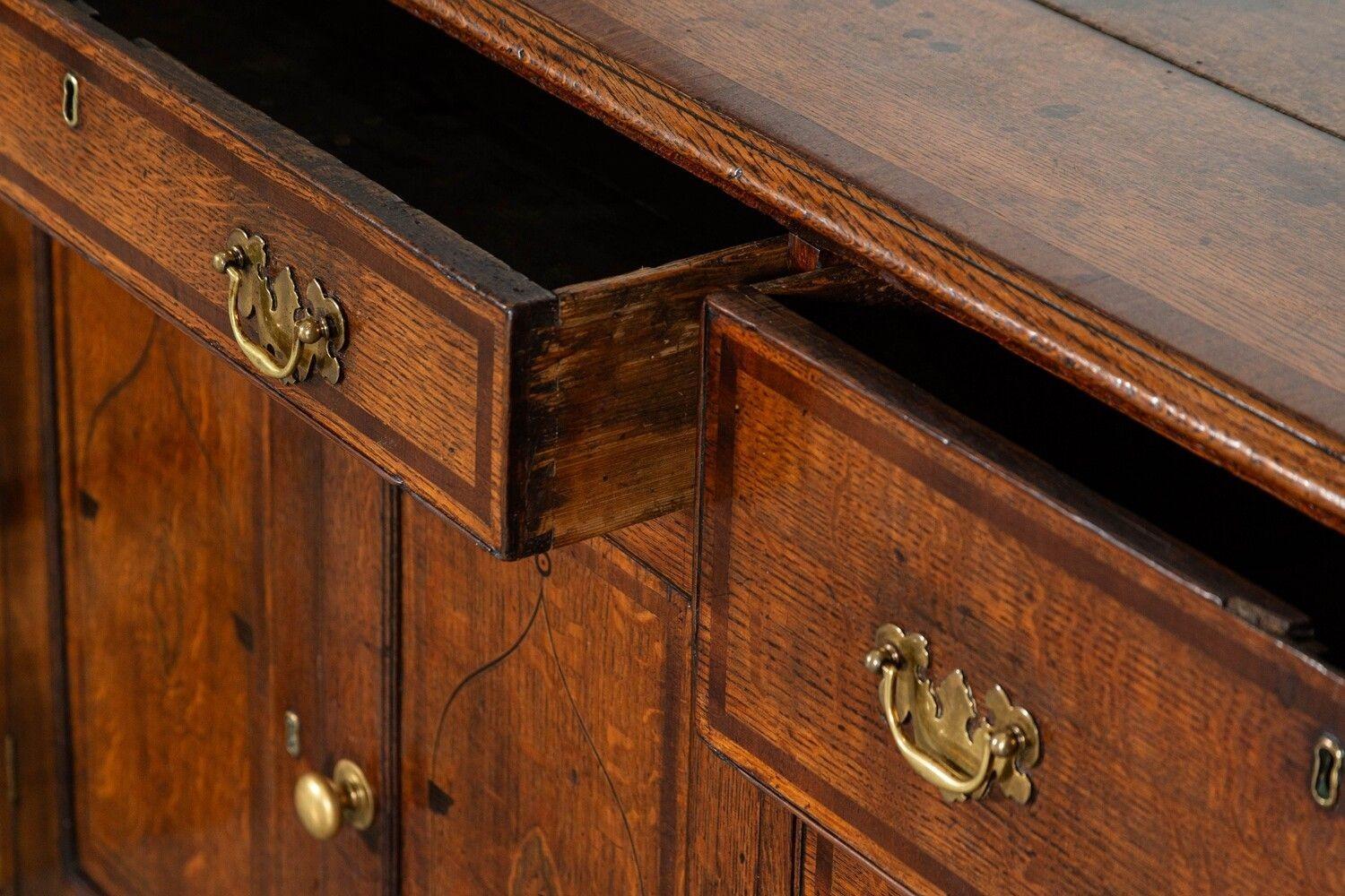 Large English George III Oak Inlaid Dresser Base For Sale 13