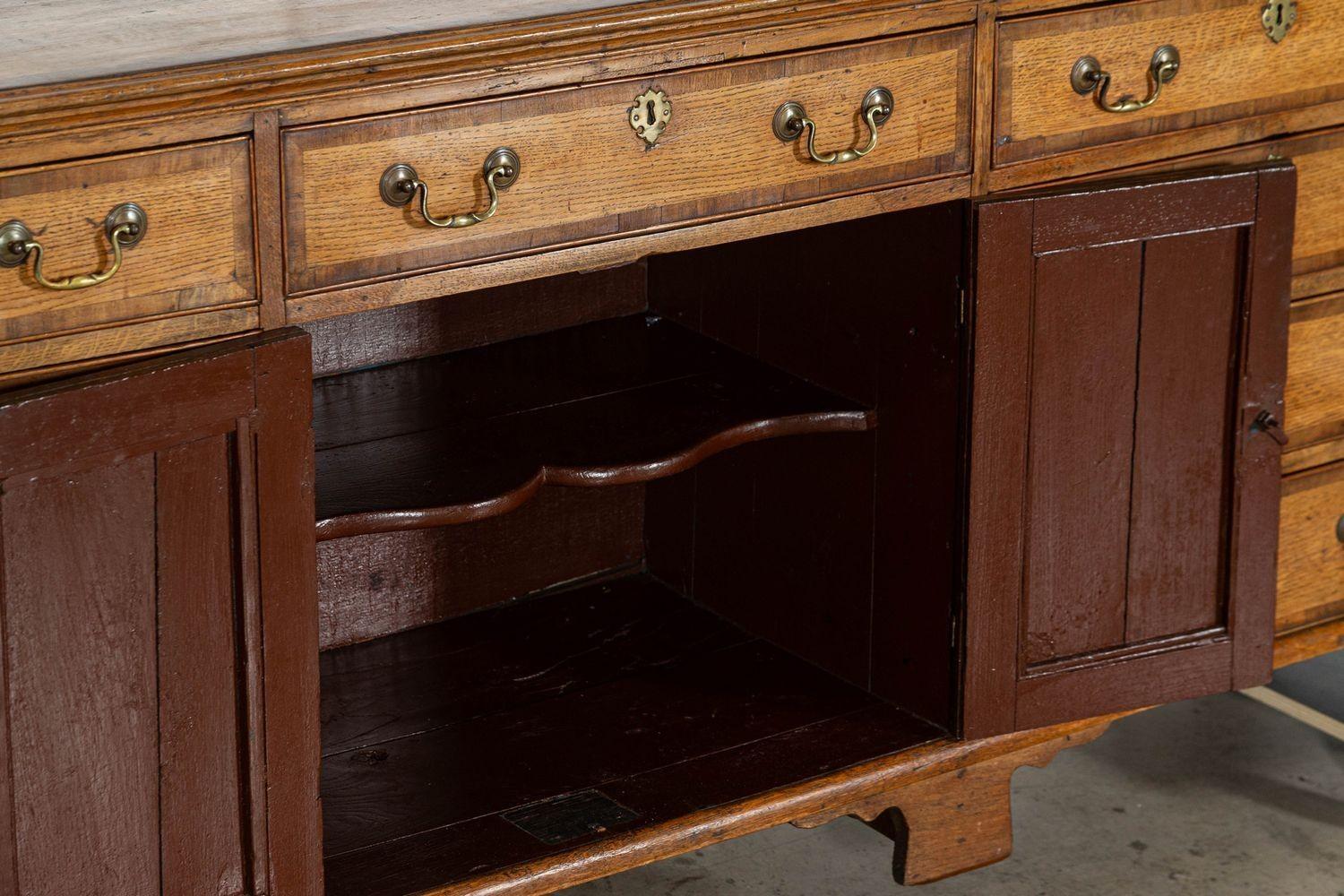 Large English George III Oak & Mahogany Dresser Base For Sale 2