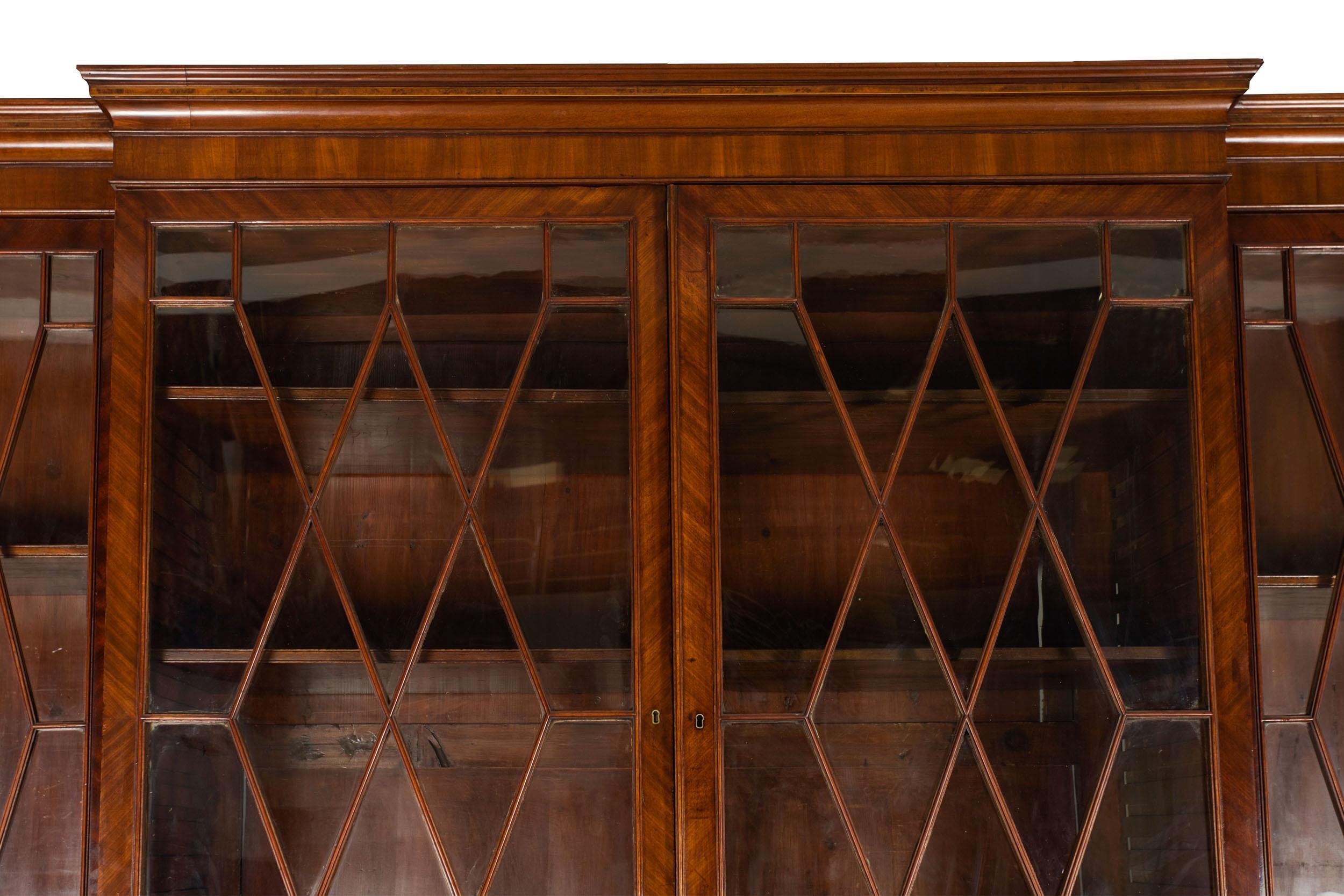 Large English George III Style Antique Mahogany Library Bookcase Breakfront 4