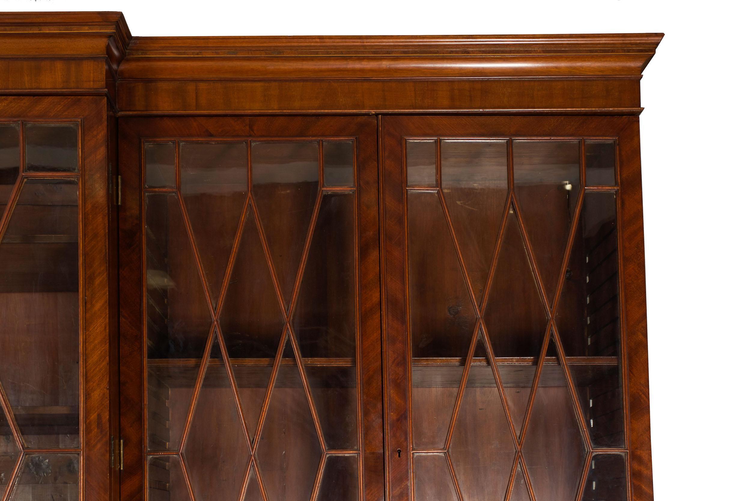 Large English George III Style Antique Mahogany Library Bookcase Breakfront 5