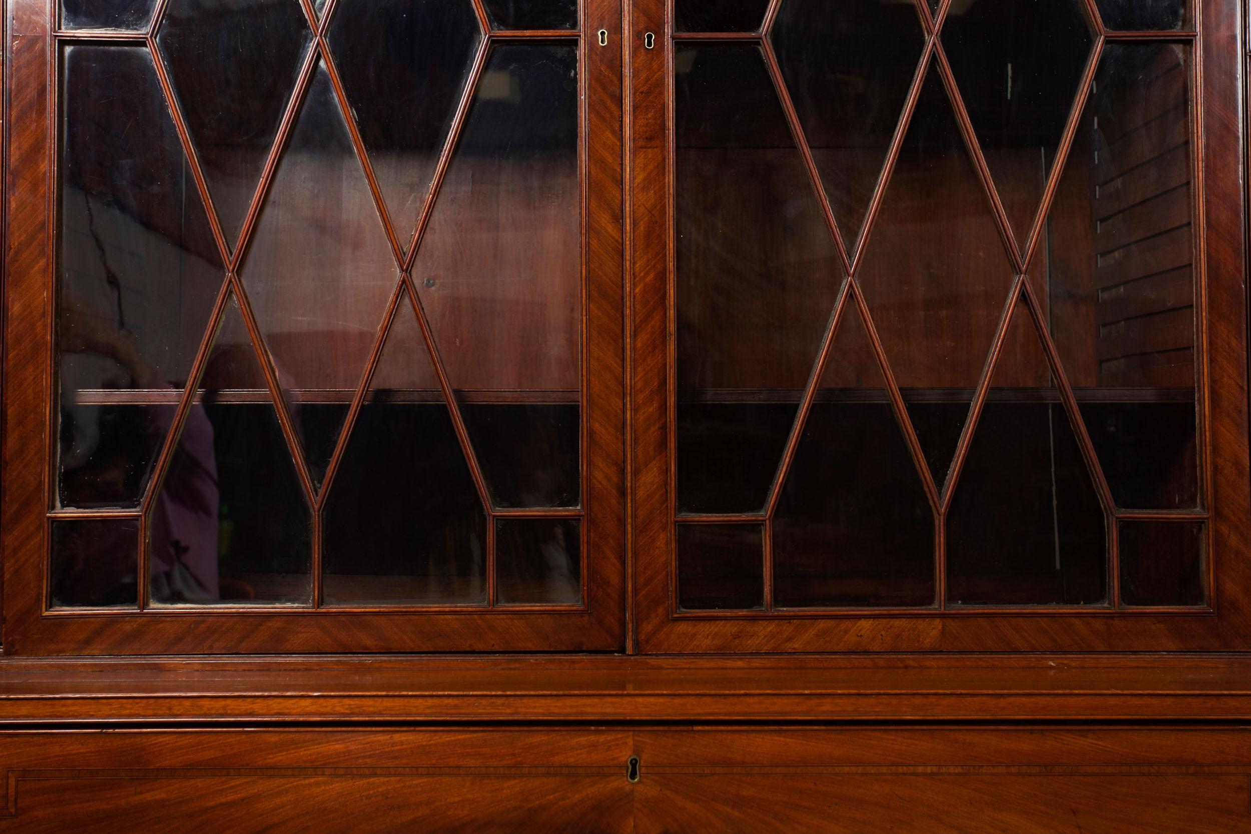 Large English George III Style Antique Mahogany Library Bookcase Breakfront 7