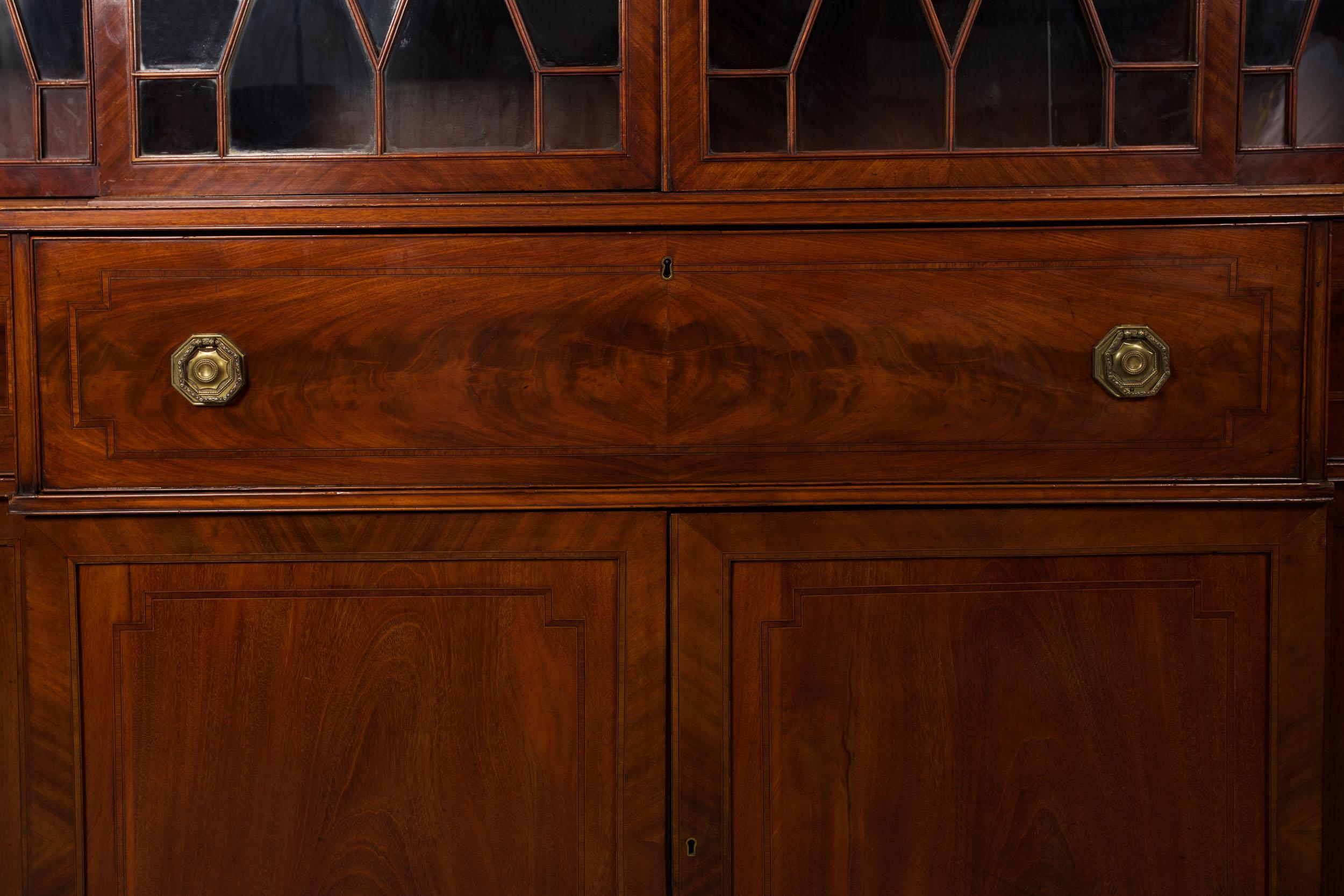 Large English George III Style Antique Mahogany Library Bookcase Breakfront 2