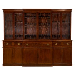 Large English George III Style Antique Mahogany Library Bookcase Breakfront