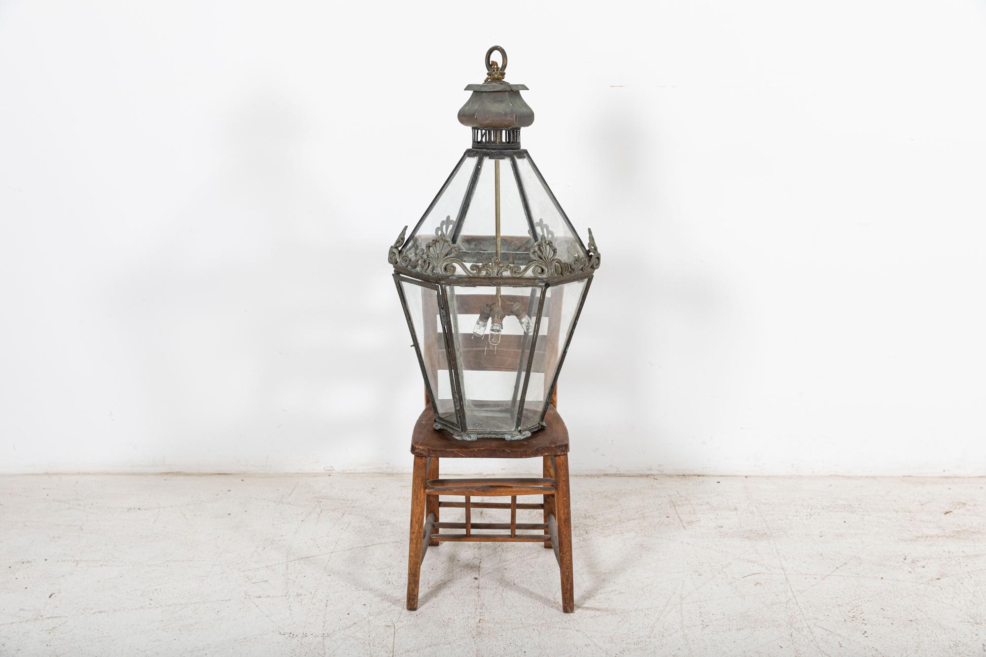 Large English Georgian Copper & Lead Glazed Lantern In Good Condition For Sale In Staffordshire, GB