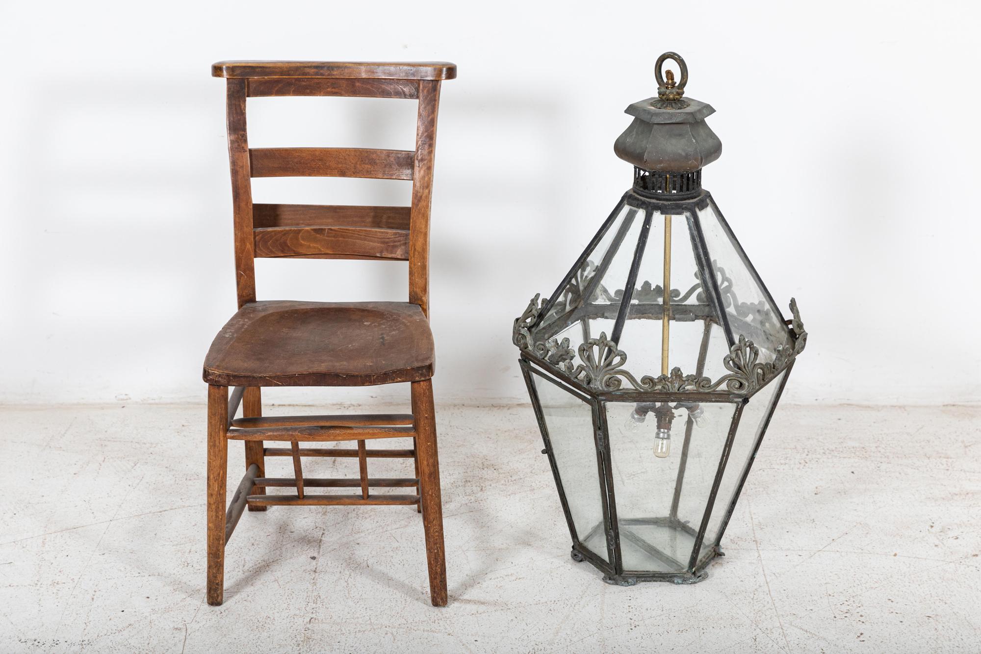 Early 19th Century Large English Georgian Copper & Lead Glazed Lantern For Sale