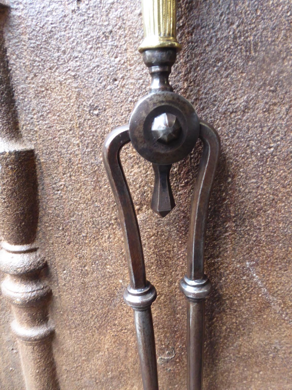 Forged Large English Georgian Fireplace Tool Set or Fire Irons, 18th-19th Century