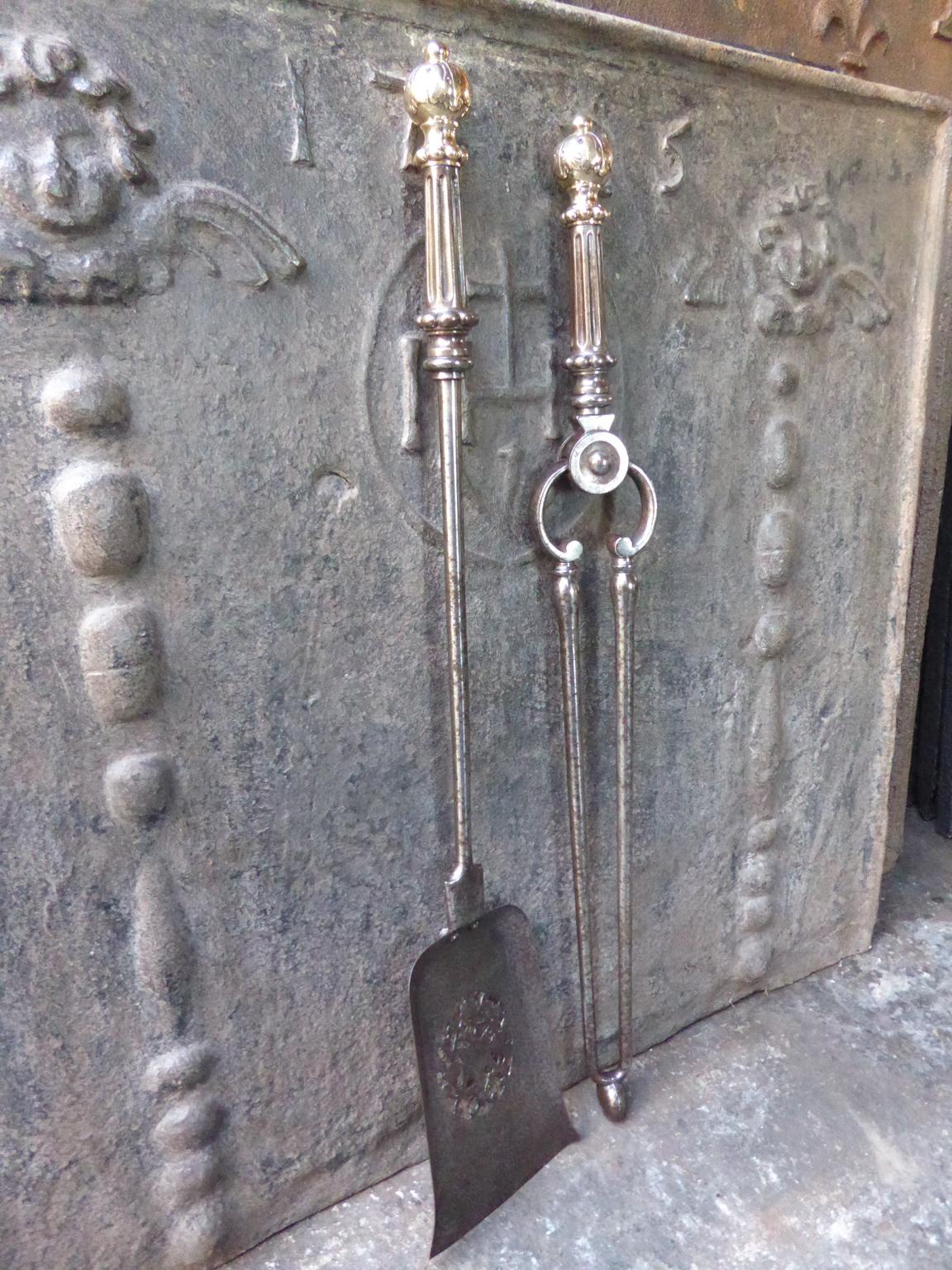 Large English Georgian Fireplace Tool Set or Fire Irons, 19th Century For Sale 5