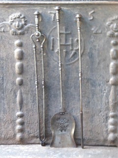 Large English Georgian Fireplace Tool Set or Fire Irons, 19th Century