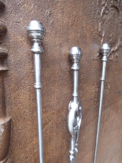 Large English Georgian Fireplace Tool Set or Fire Irons, 19th Century