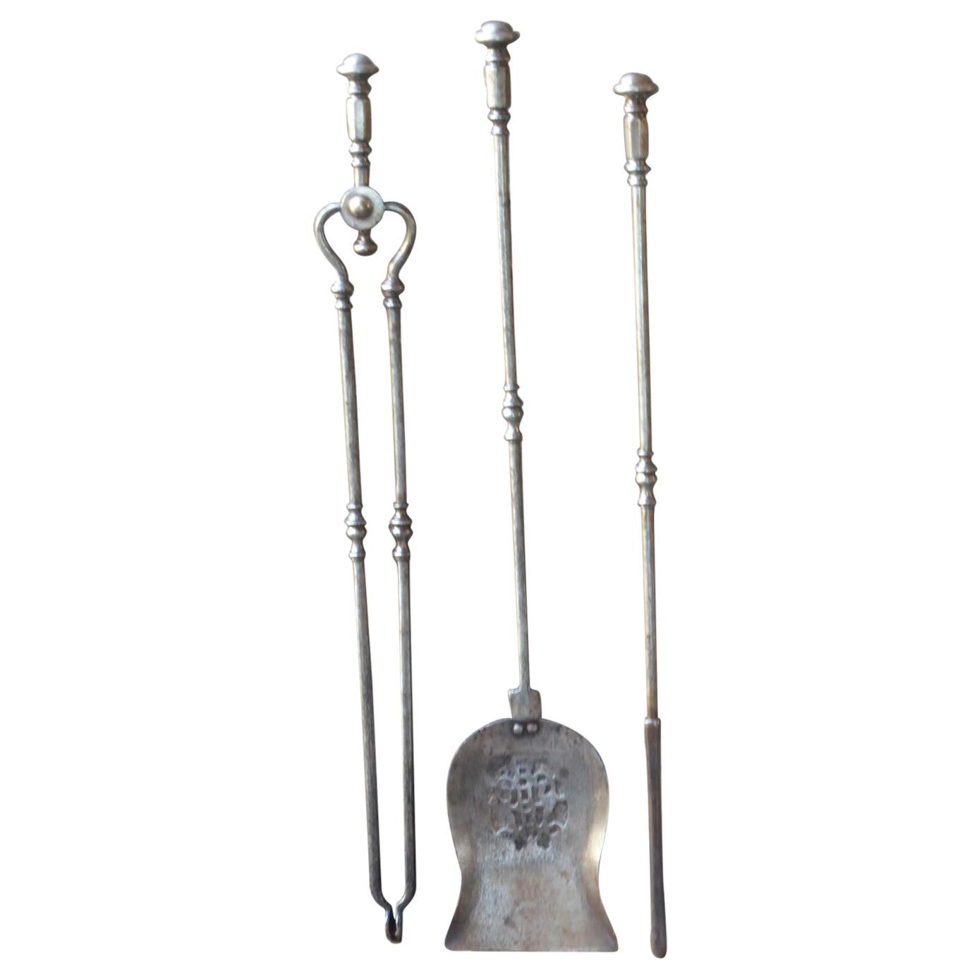 Large English Fireplace Tool Set or Fire Irons, 19th Century