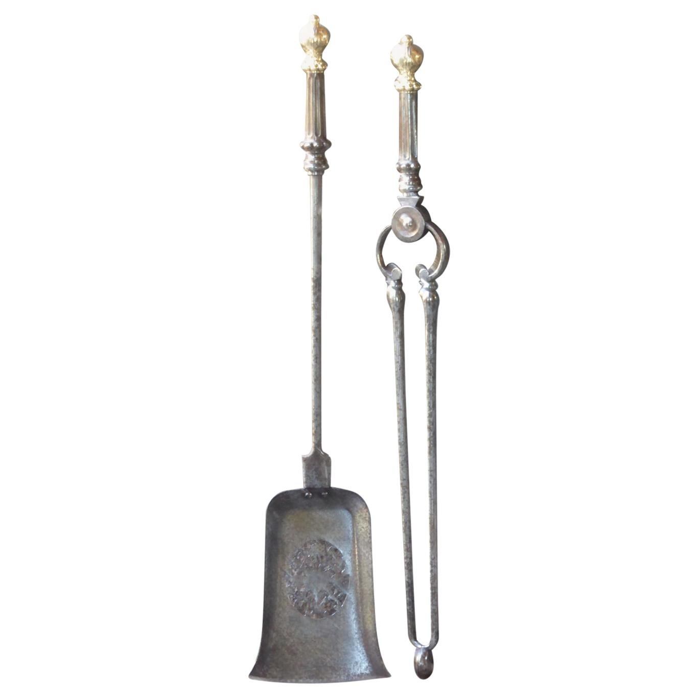 Large English Georgian Fireplace Tool Set or Fire Irons, 19th Century For Sale