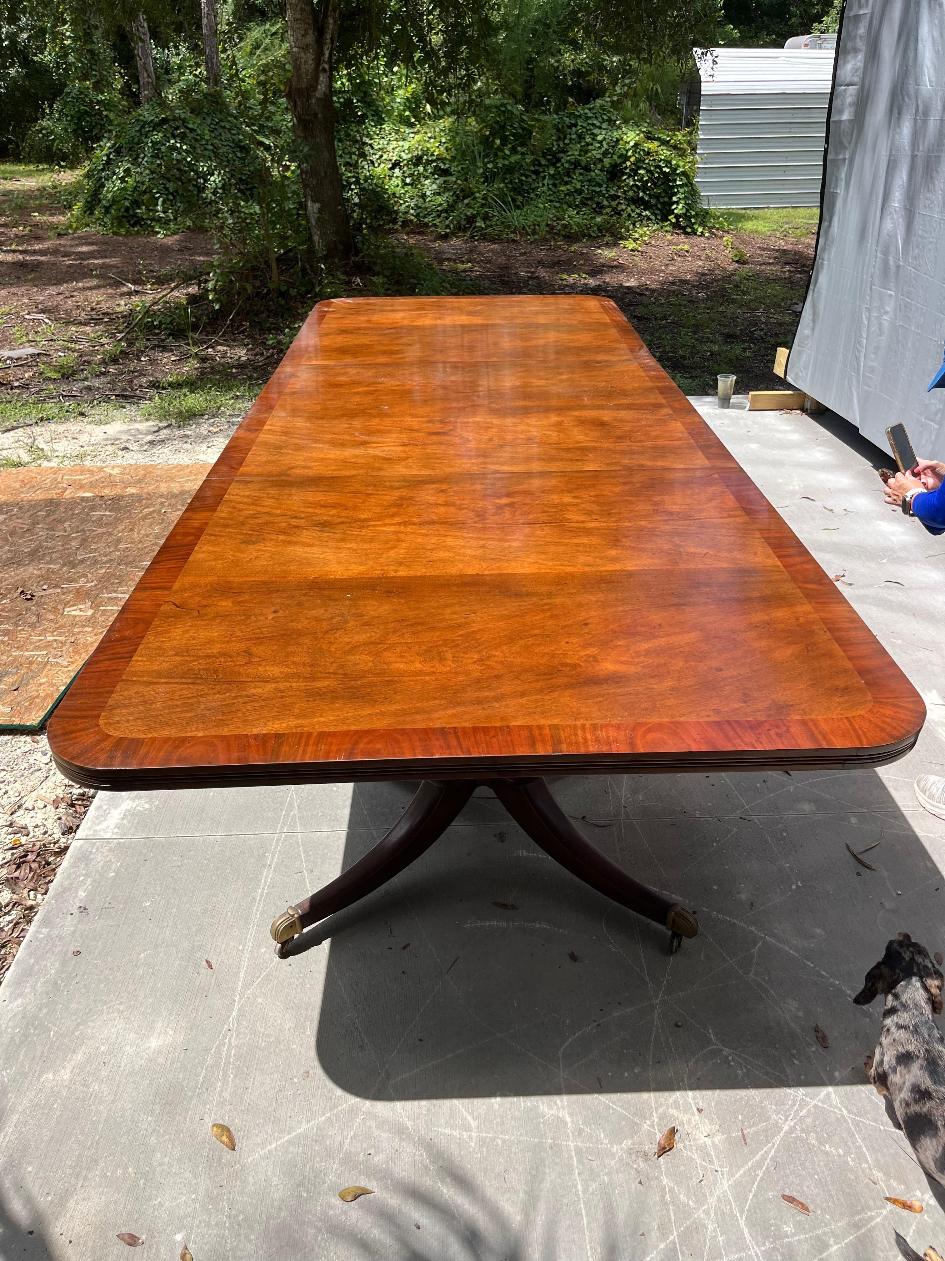 Large English Georgian Mahogany Triple Pedestal Extension Dining Table 6