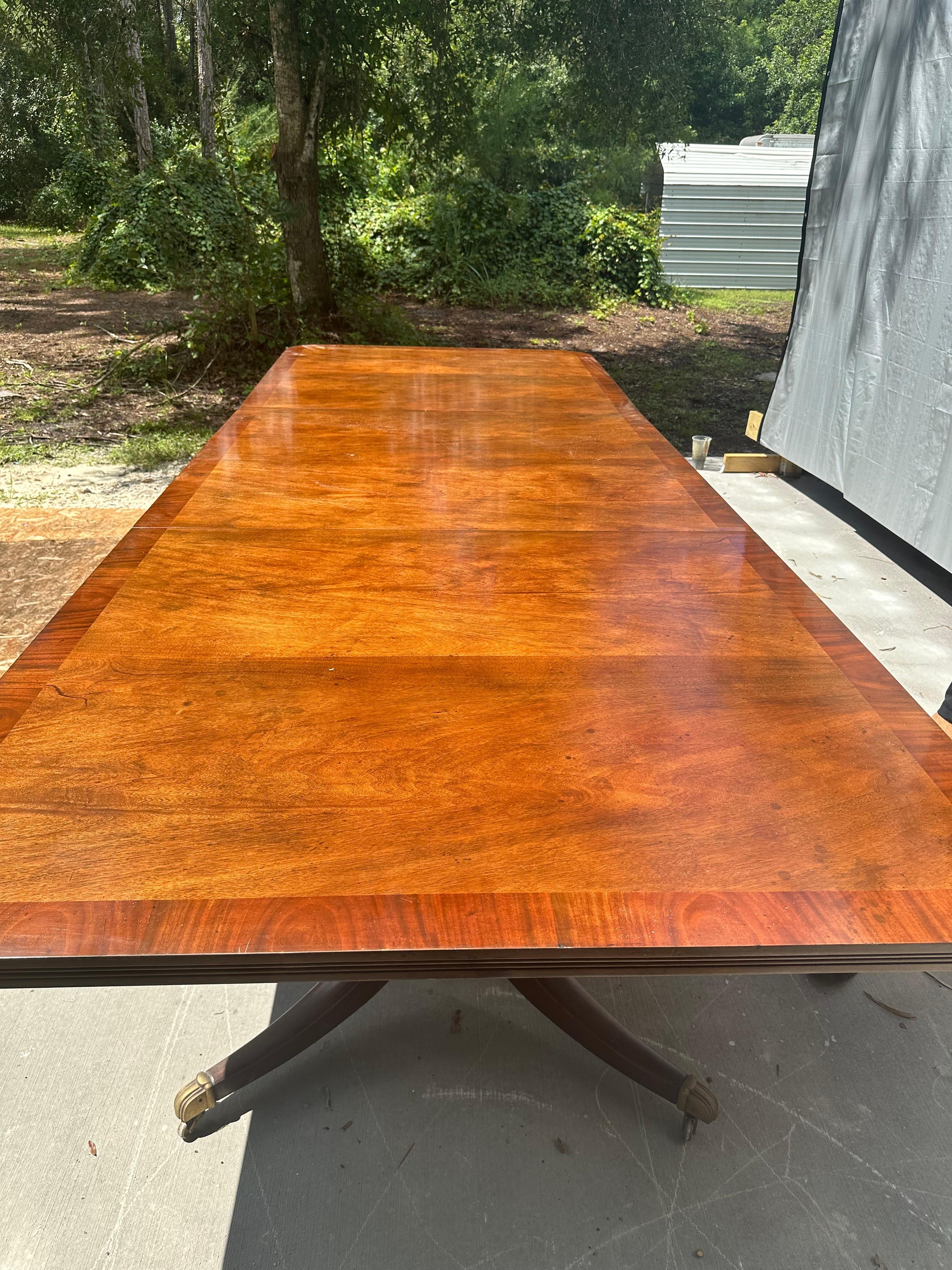 Large English Georgian Mahogany Triple Pedestal Extension Dining Table 8