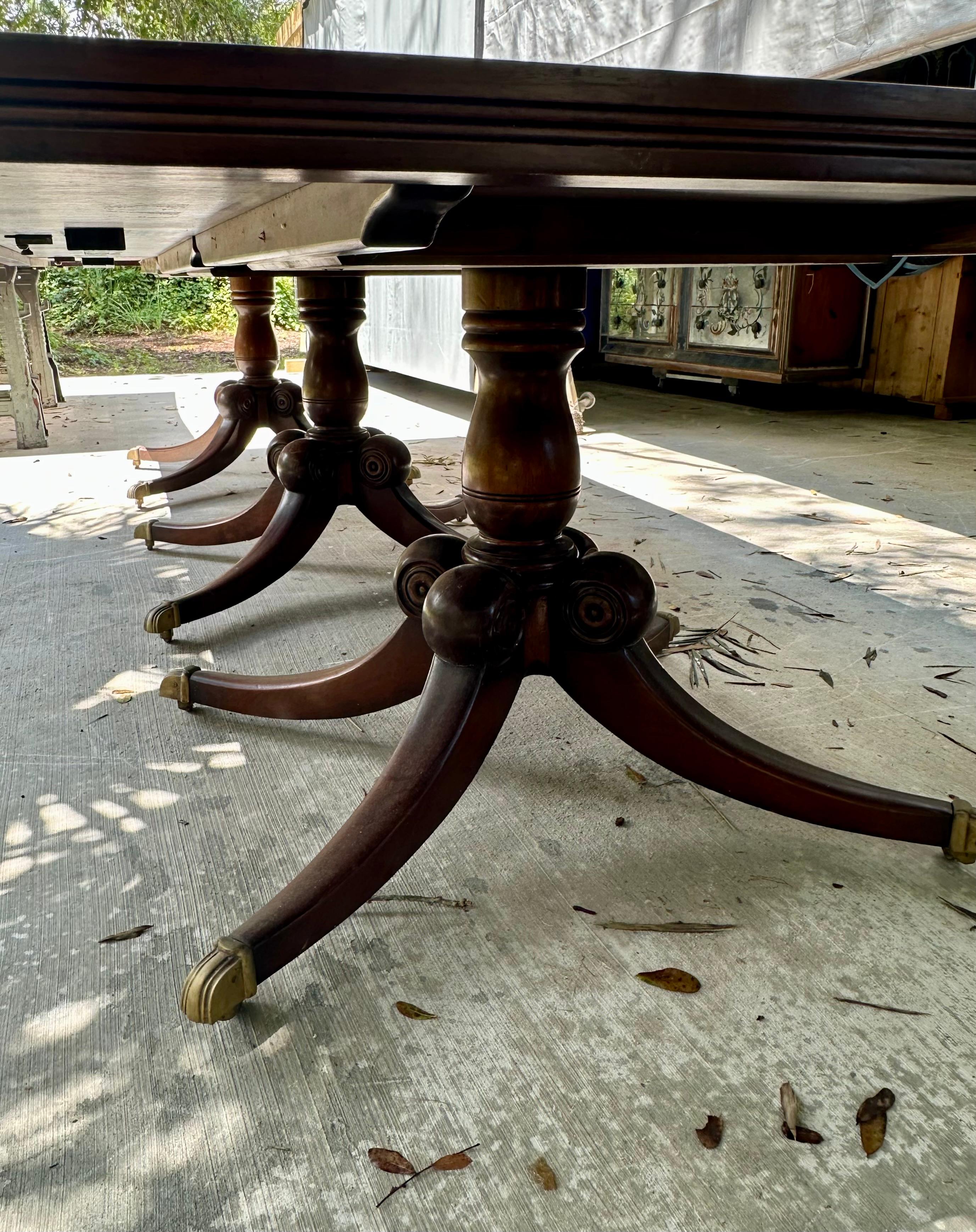 Large English Georgian Mahogany Triple Pedestal Extension Dining Table 11
