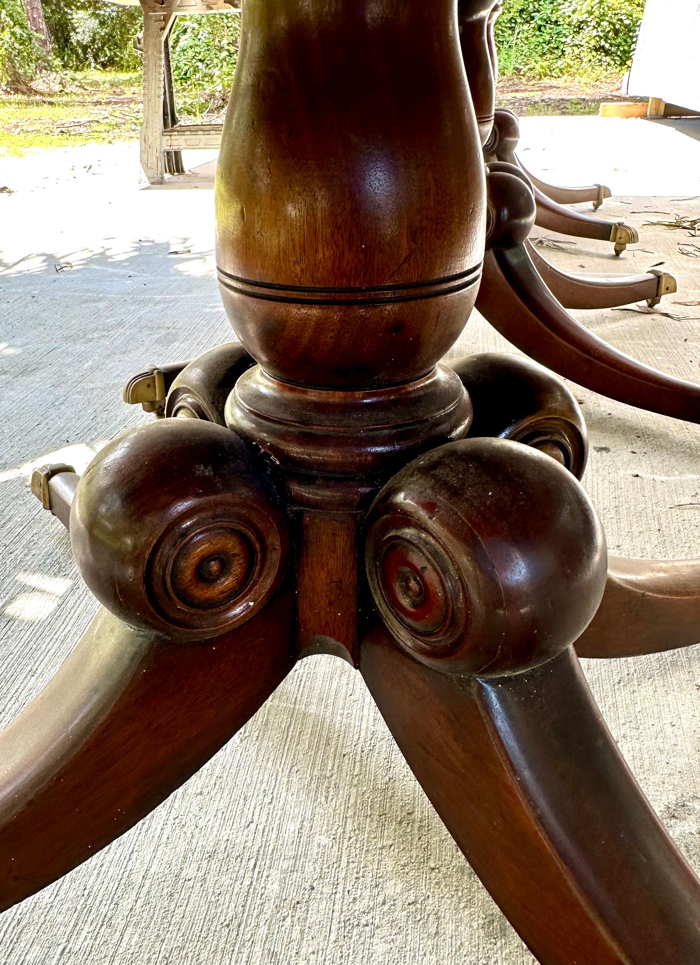 Large English Georgian Mahogany Triple Pedestal Extension Dining Table 2