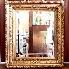 Large English Gilded Wall Mirror With Flowers And Basketweave Composition