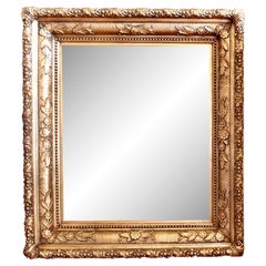 Large English Gilded Wall Mirror With Flowers And Basketweave Composition