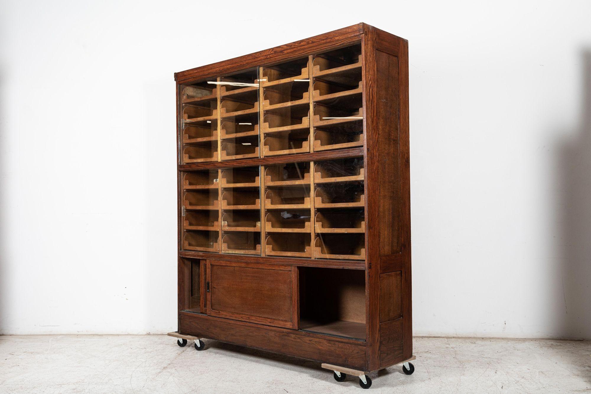Mid-20th Century Large English Glazed Oak Haberdashery Cabinet