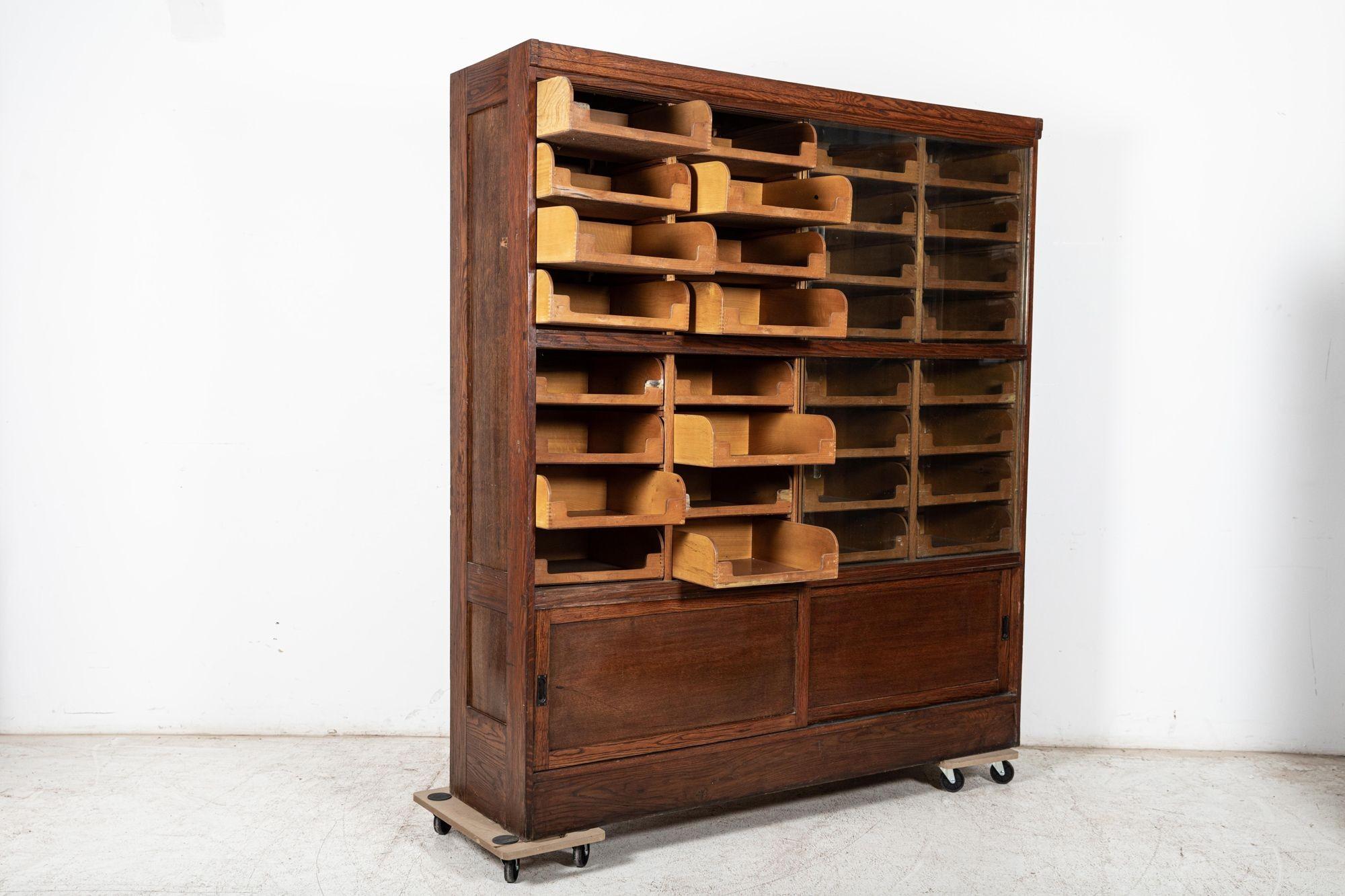 Large English Glazed Oak Haberdashery Cabinet 1