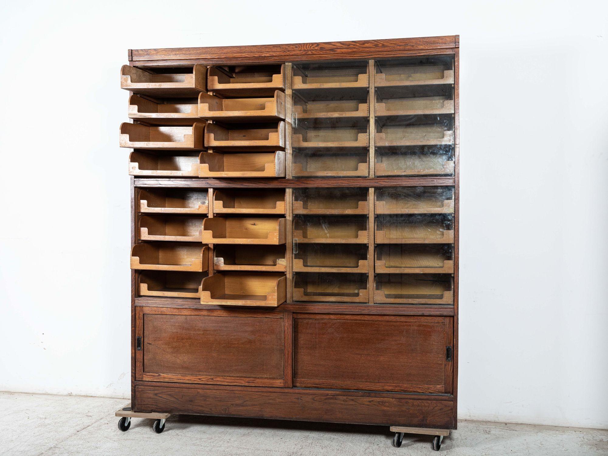 Large English Glazed Oak Haberdashery Cabinet 3